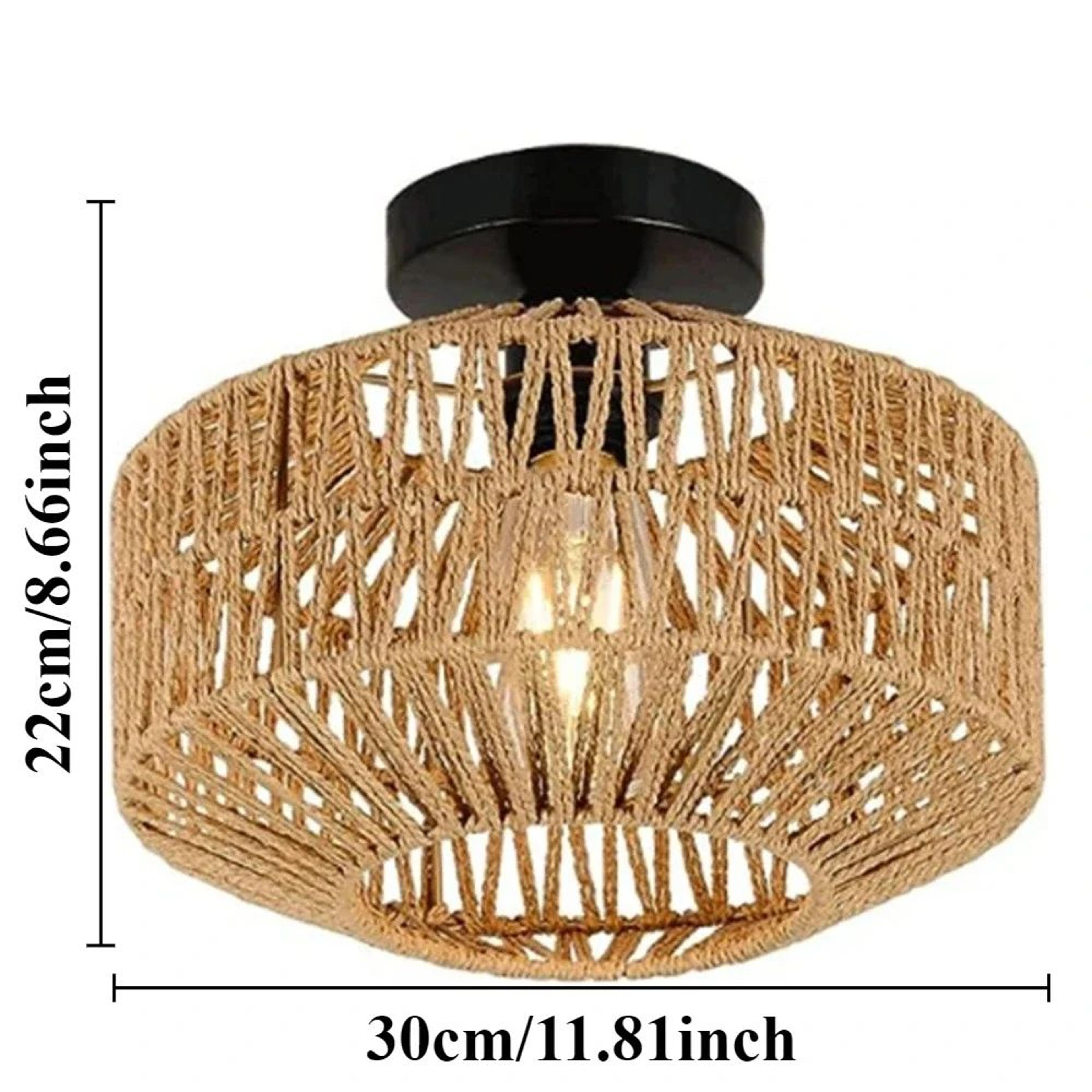 Handwoven Rattan Ceiling Lamp  Rustic Semi Flush Mount Chandelier For Bedroom Living Room Kitchen A 13