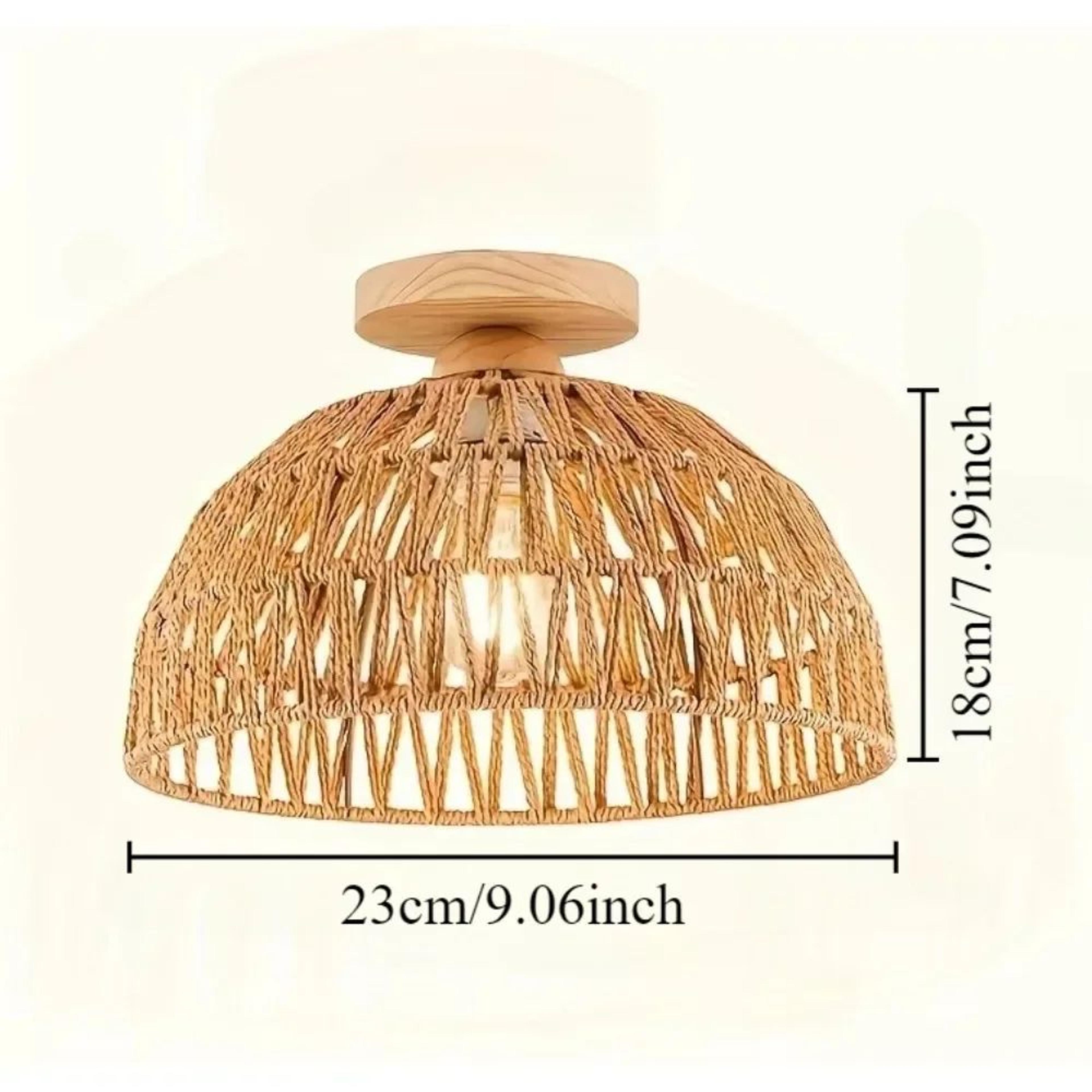 Handwoven Rattan Ceiling Lamp  Rustic Semi Flush Mount Chandelier For Bedroom Living Room Kitchen A 20