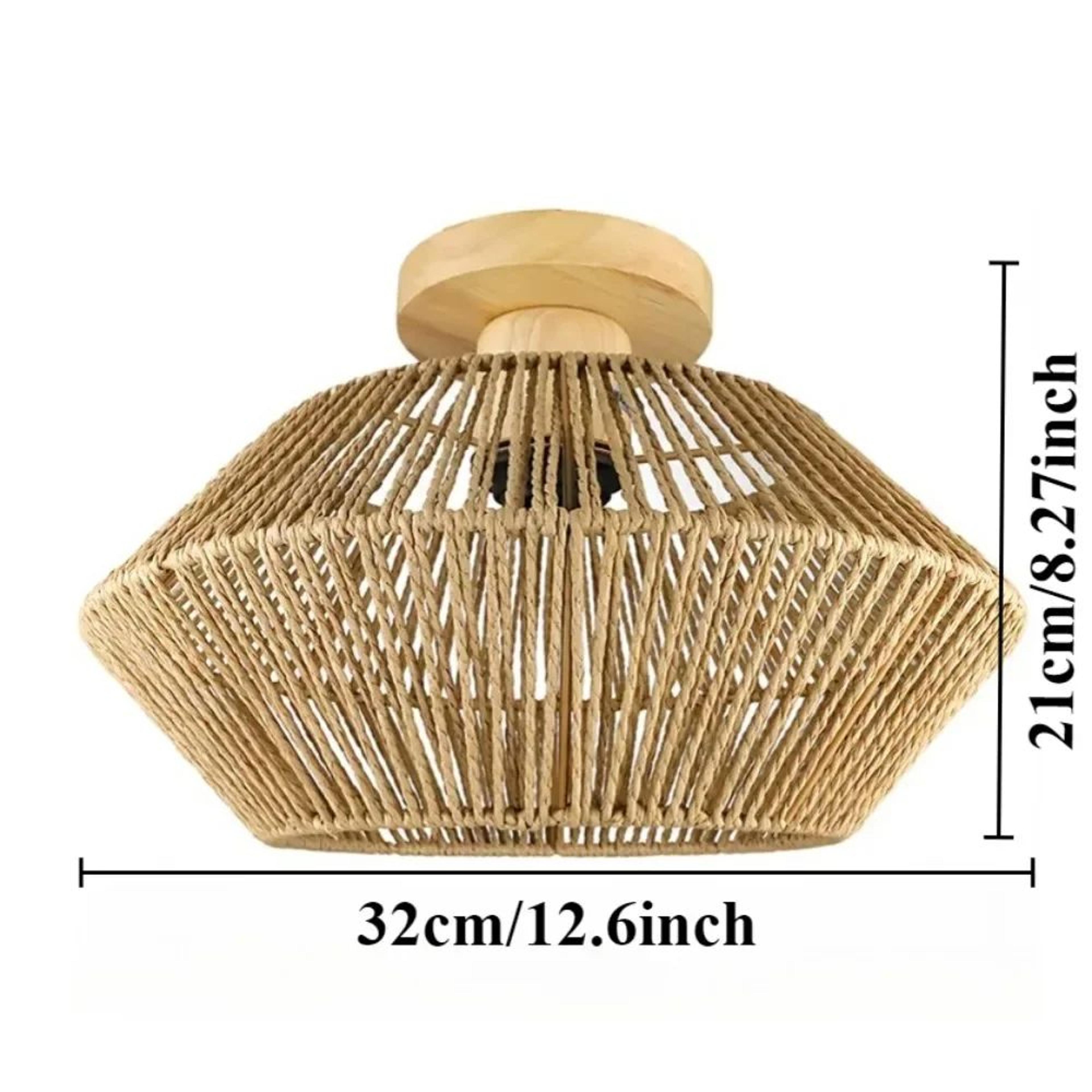Handwoven Rattan Ceiling Lamp  Rustic Semi Flush Mount Chandelier For Bedroom Living Room Kitchen A 15