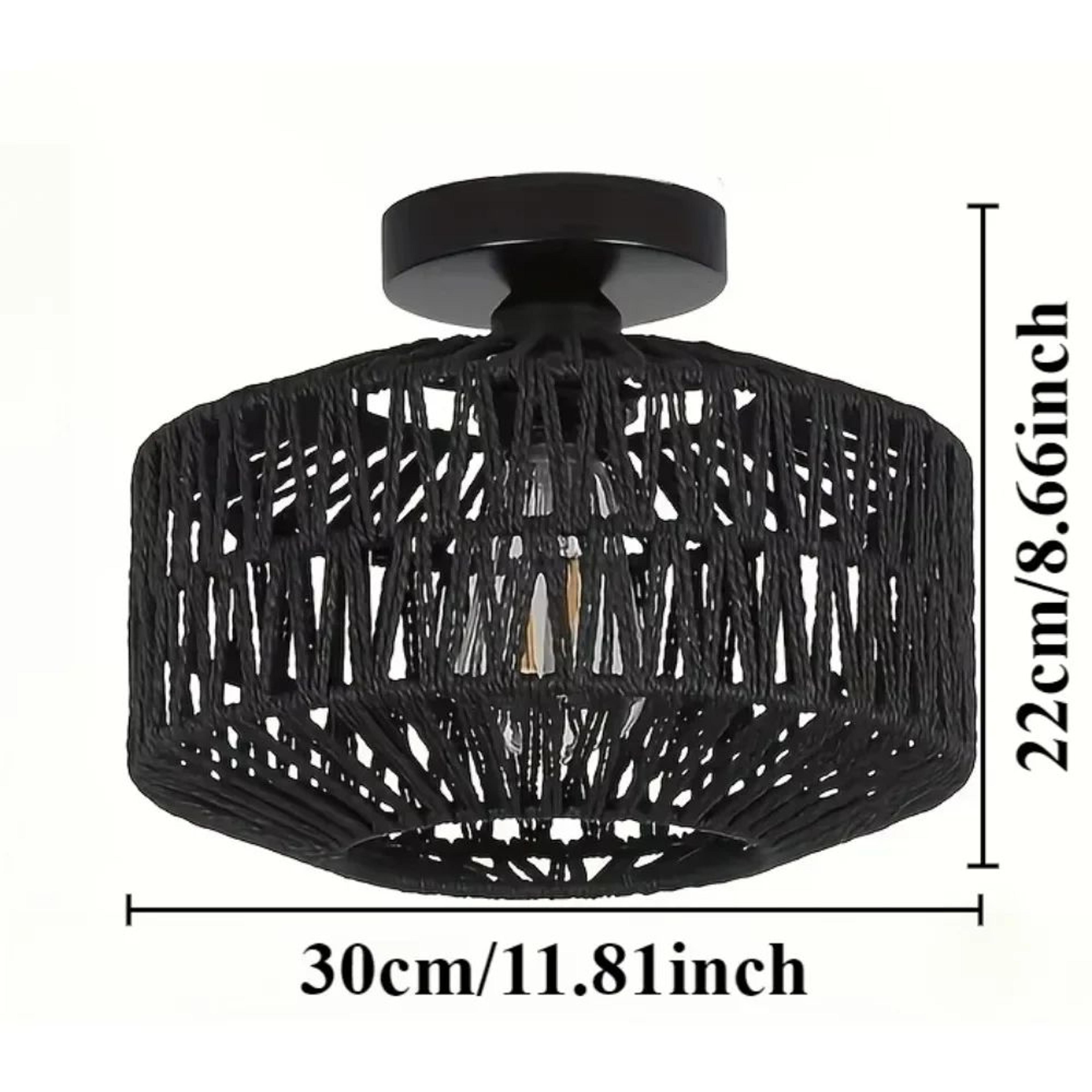 Handwoven Rattan Ceiling Lamp  Rustic Semi Flush Mount Chandelier For Bedroom Living Room Kitchen A 14