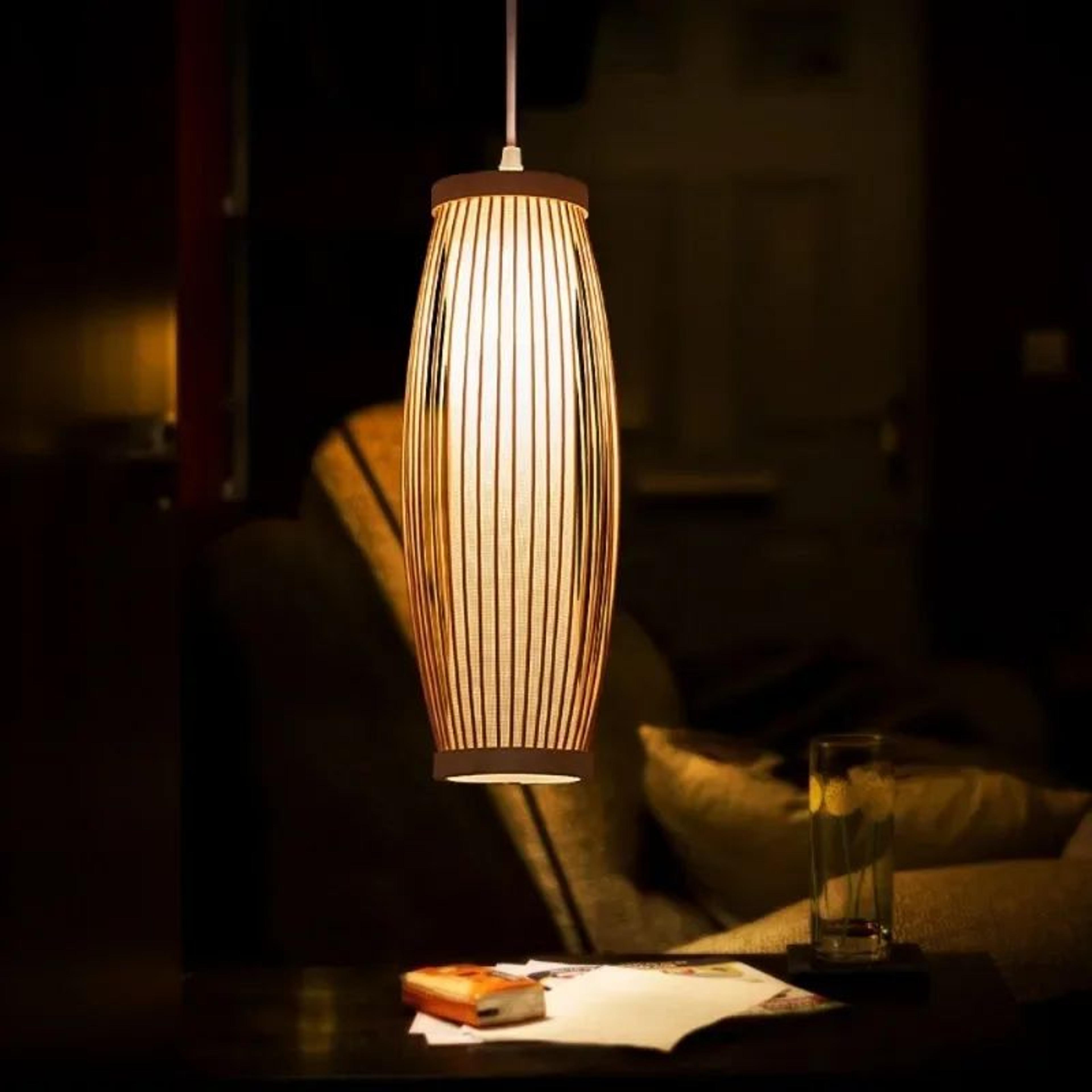 handwoven bamboo pendant light – chinese wicker rattan look hanging lamp for restaurant, bedroom, study and hall decor
