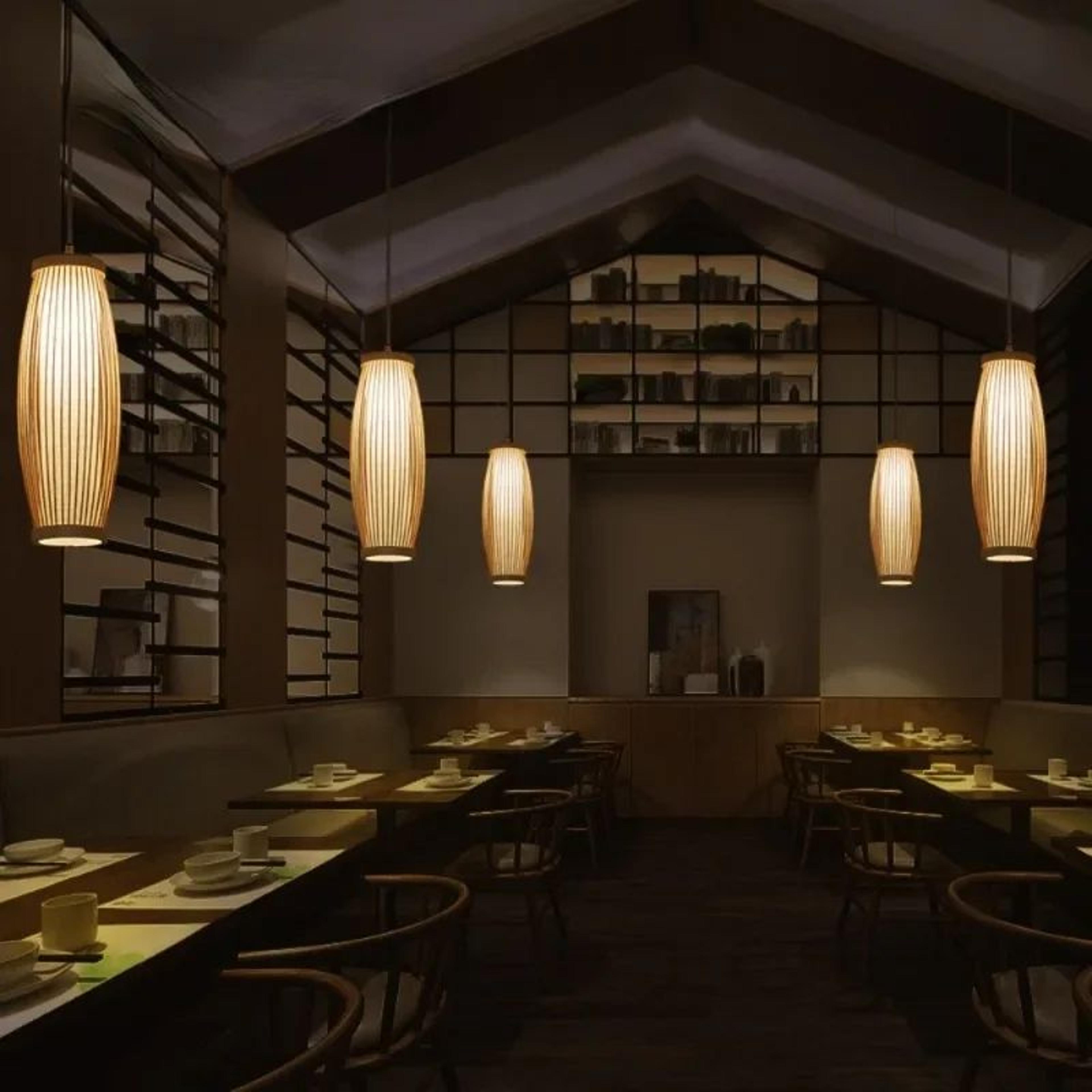 Handwoven Bamboo Pendant Light  Chinese Wicker Rattan Look Hanging Lamp For Restaurant Bedroom Stud 1