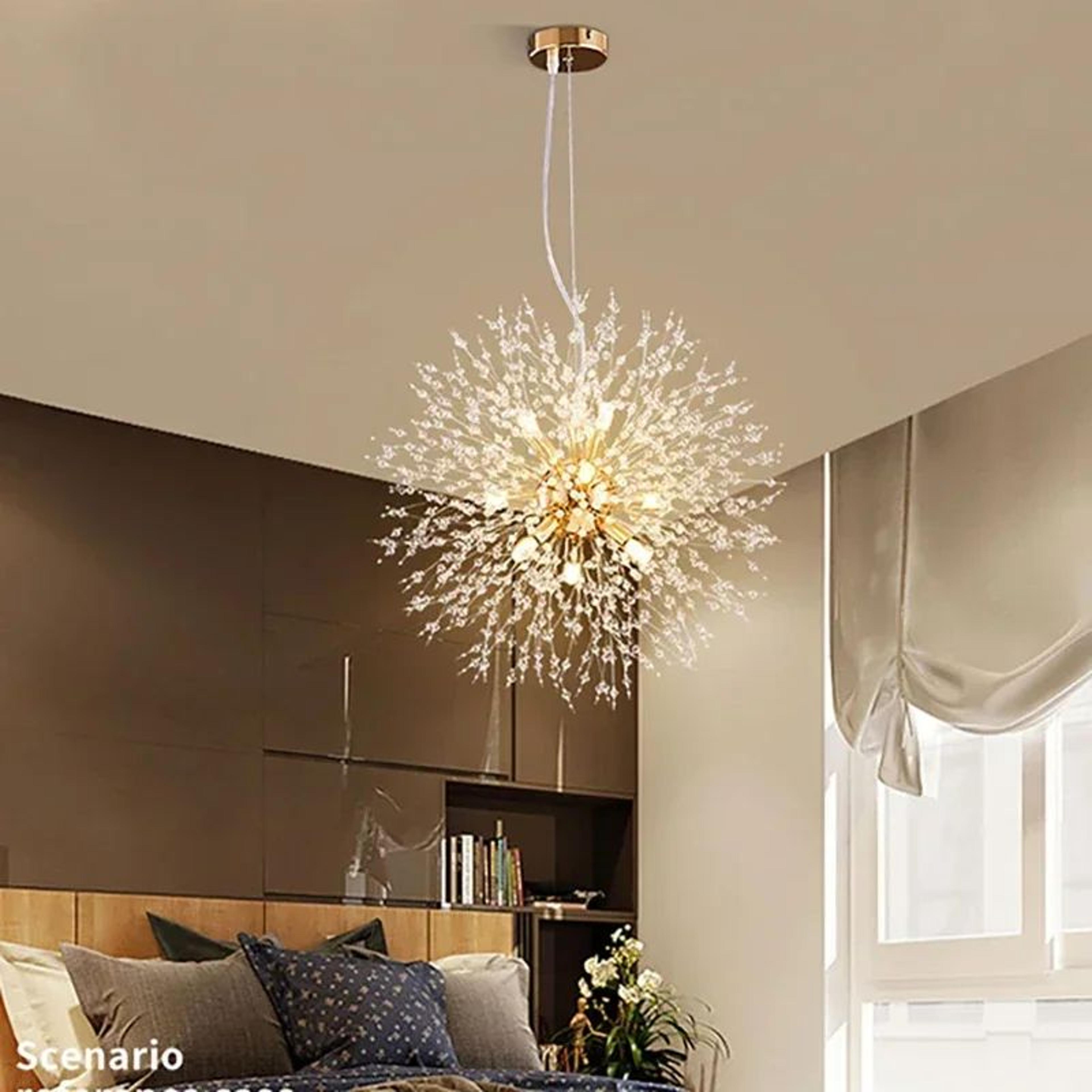 dandelion crystal pendant light – g9 fireball hanging lamp in gold or chrome for living room, restaurant and bar decor