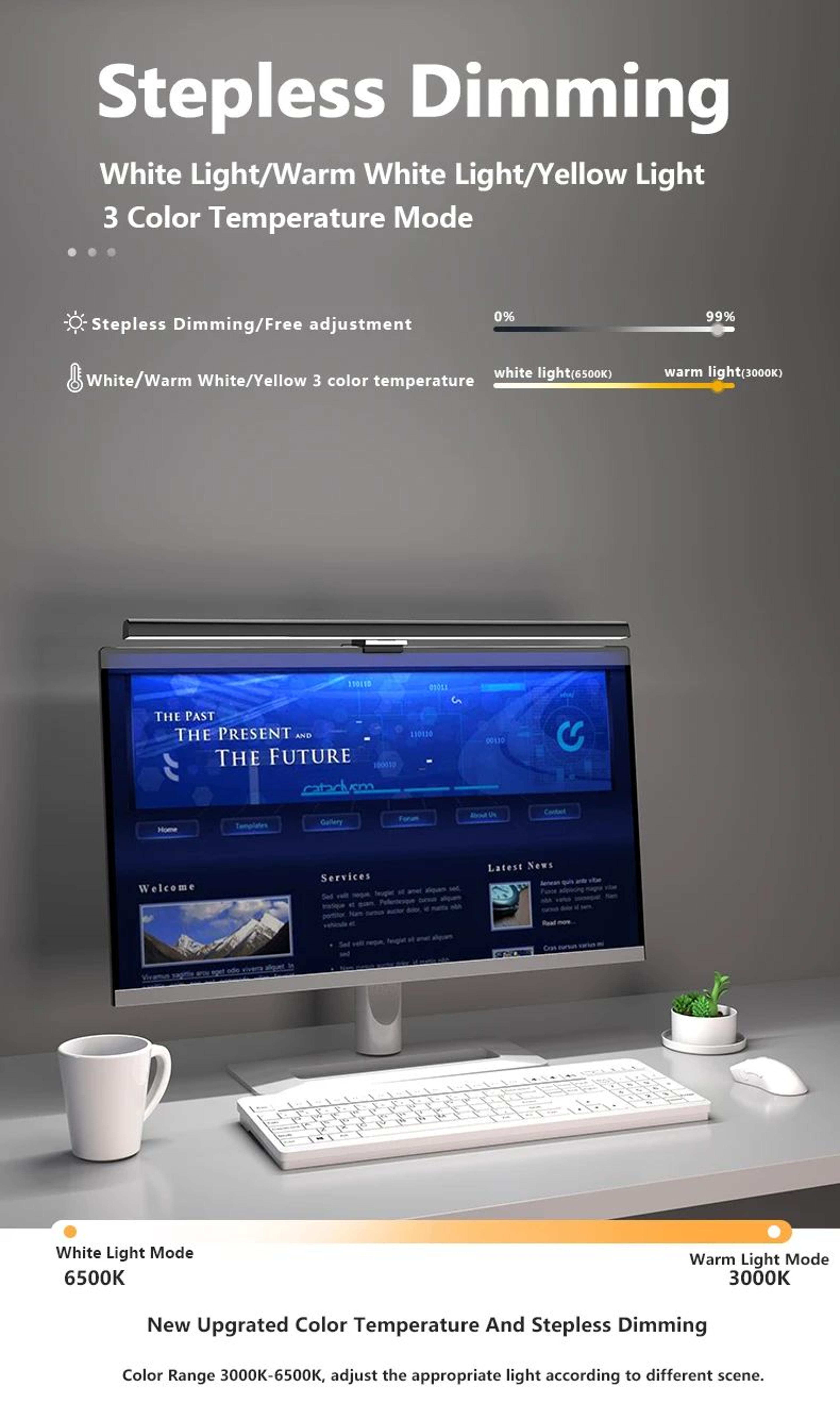 1969 In Monitor Light Bar  USB Desk Lamp With Stepless Dimming Touch Control  3 Colors For Study Re 6