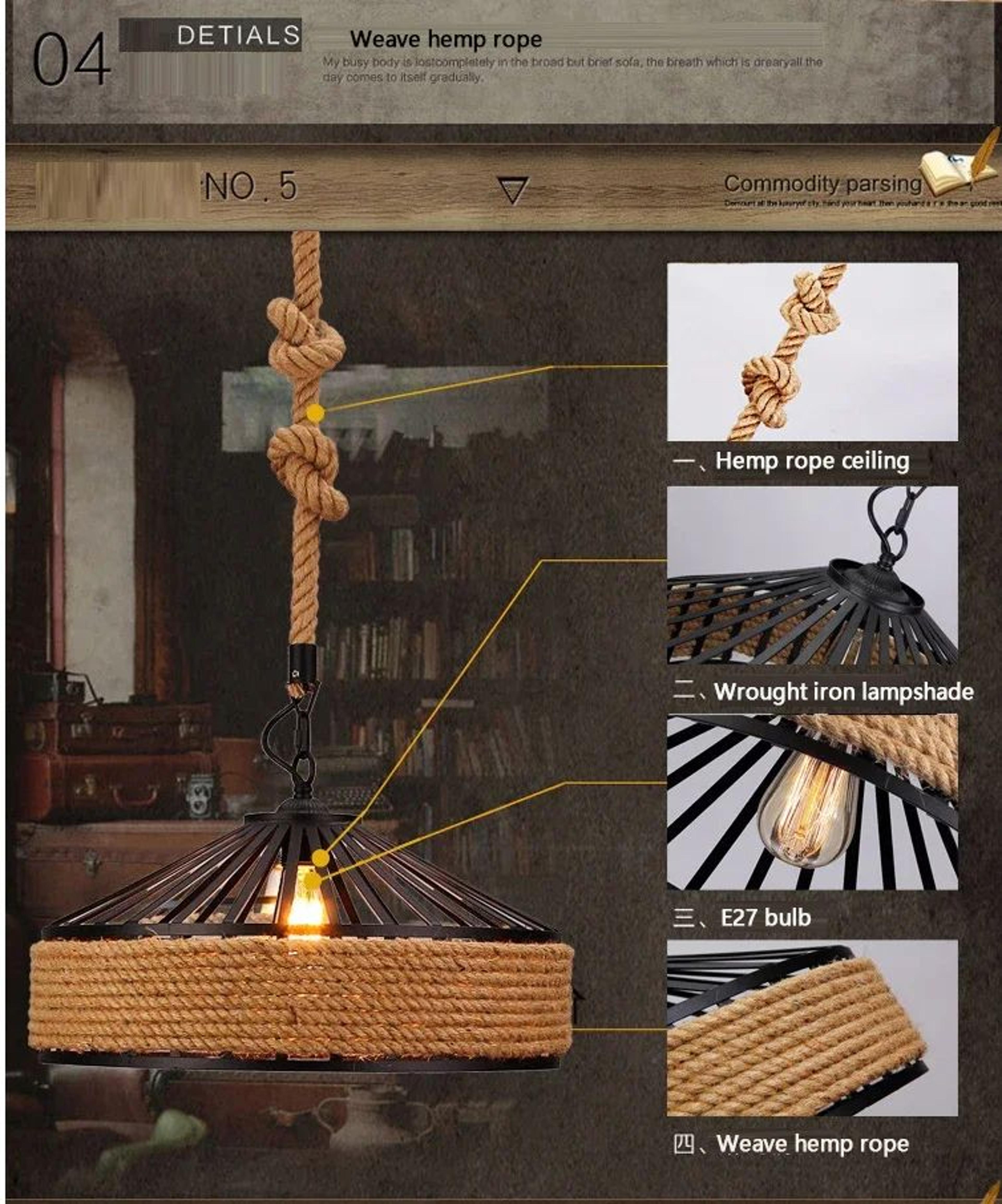 Retro Hemp Rope Pendant Light  Iron E27 Hanging Lamp In 1181 Or 1575 In For Restaurant Kitchen And