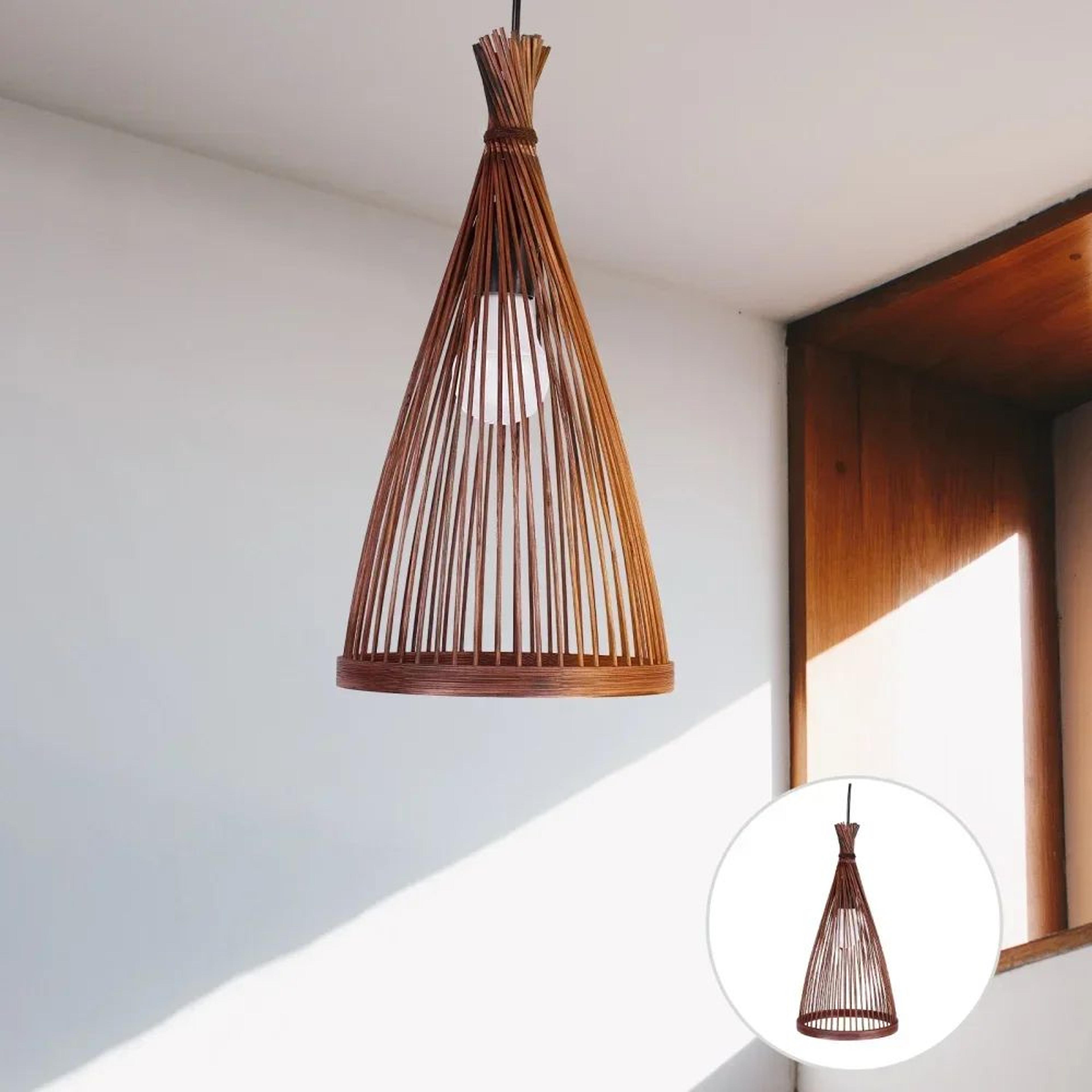 Japanese Bamboo Pendant Light  Handmade Woven E27 Hanging Lamp With Warm Light For Tearoom Restaura 2