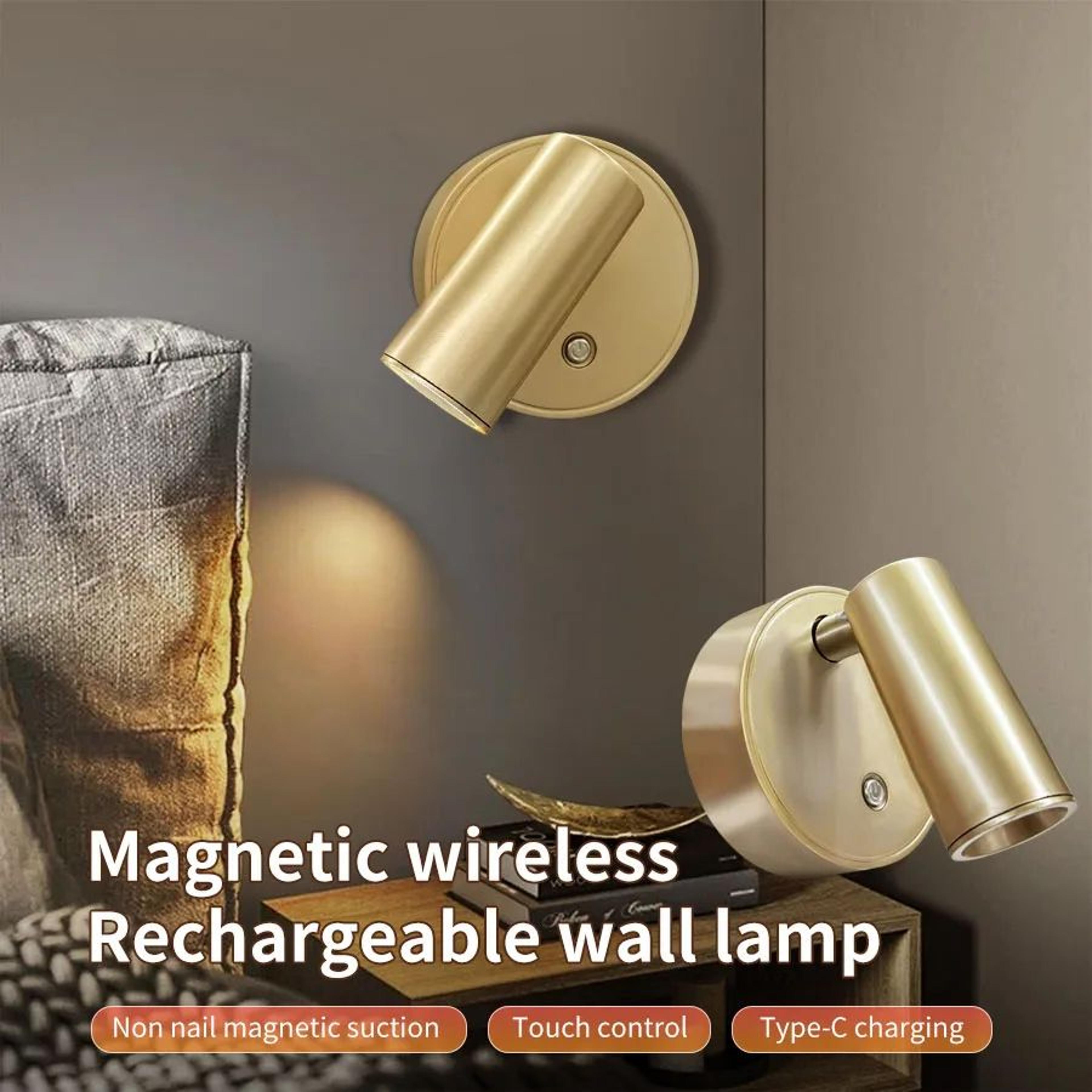 magnetic wall lamp – usb rechargeable cordless dimmable touch light for bedside reading, hallway and portable lighting