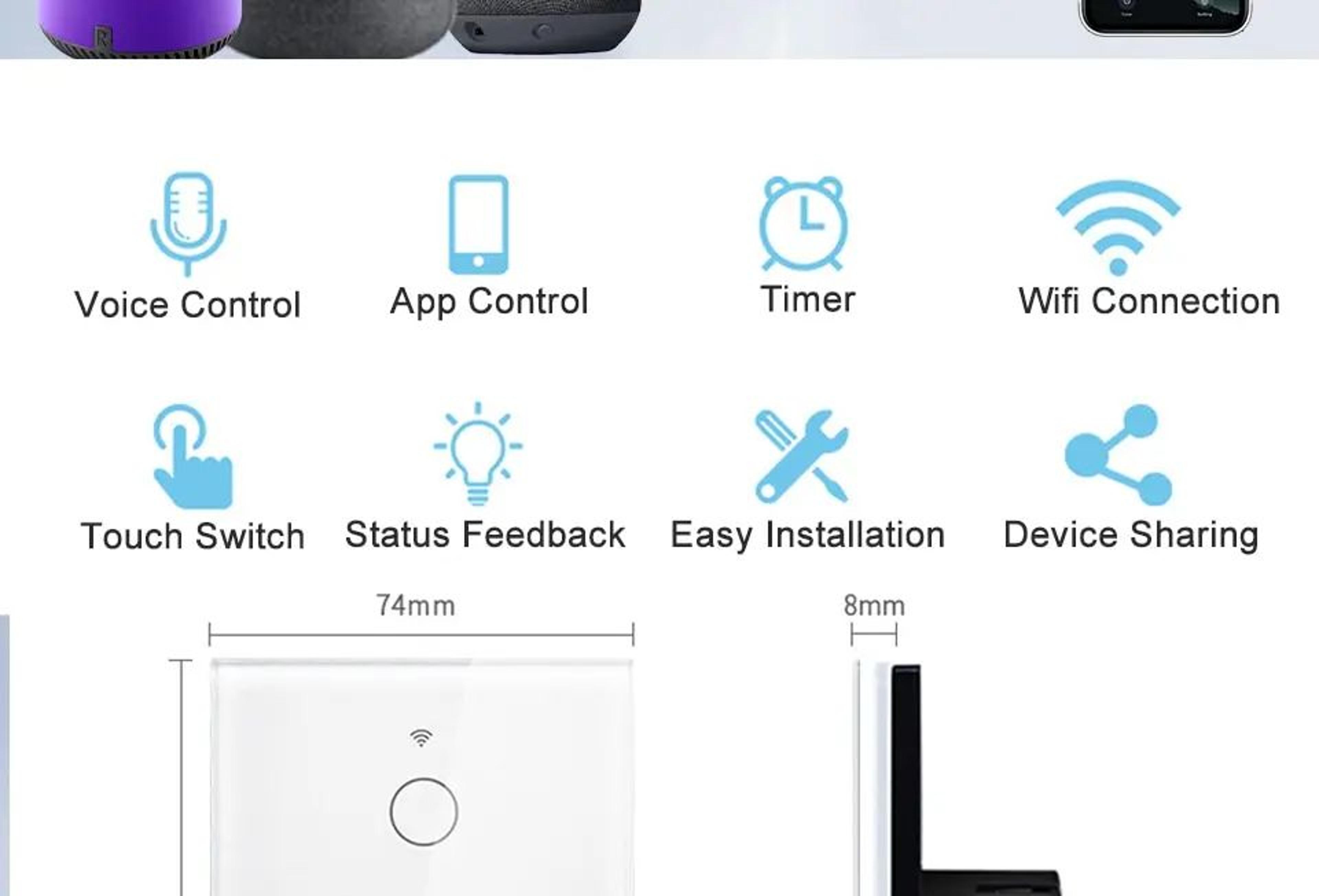 WiFi Smart Touch Light Switch  US Standard No Neutral Wall Switch With Voice App  433MHz RF Control 7