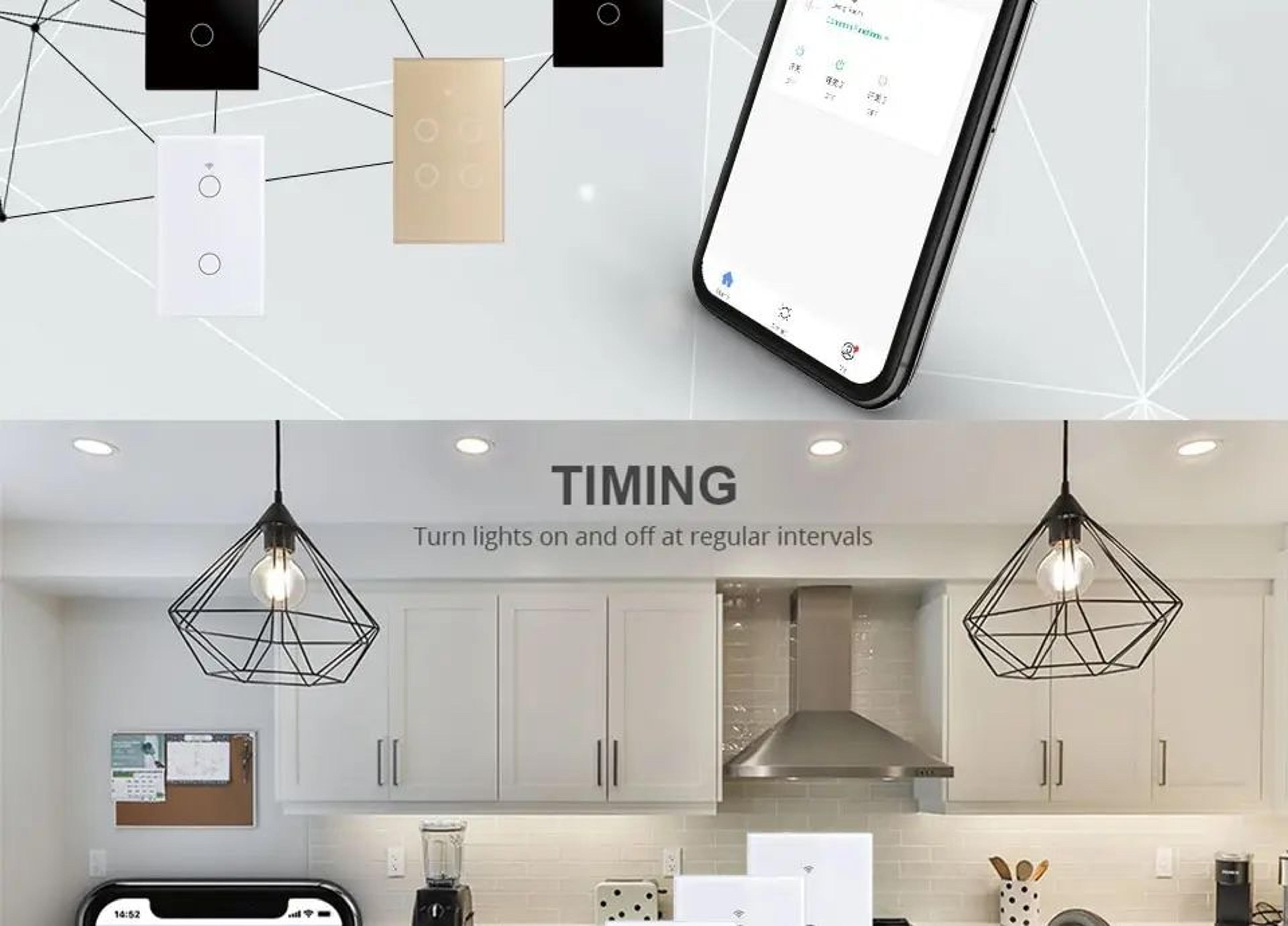WiFi Smart Touch Light Switch  US Standard No Neutral Wall Switch With Voice App  433MHz RF Control 6