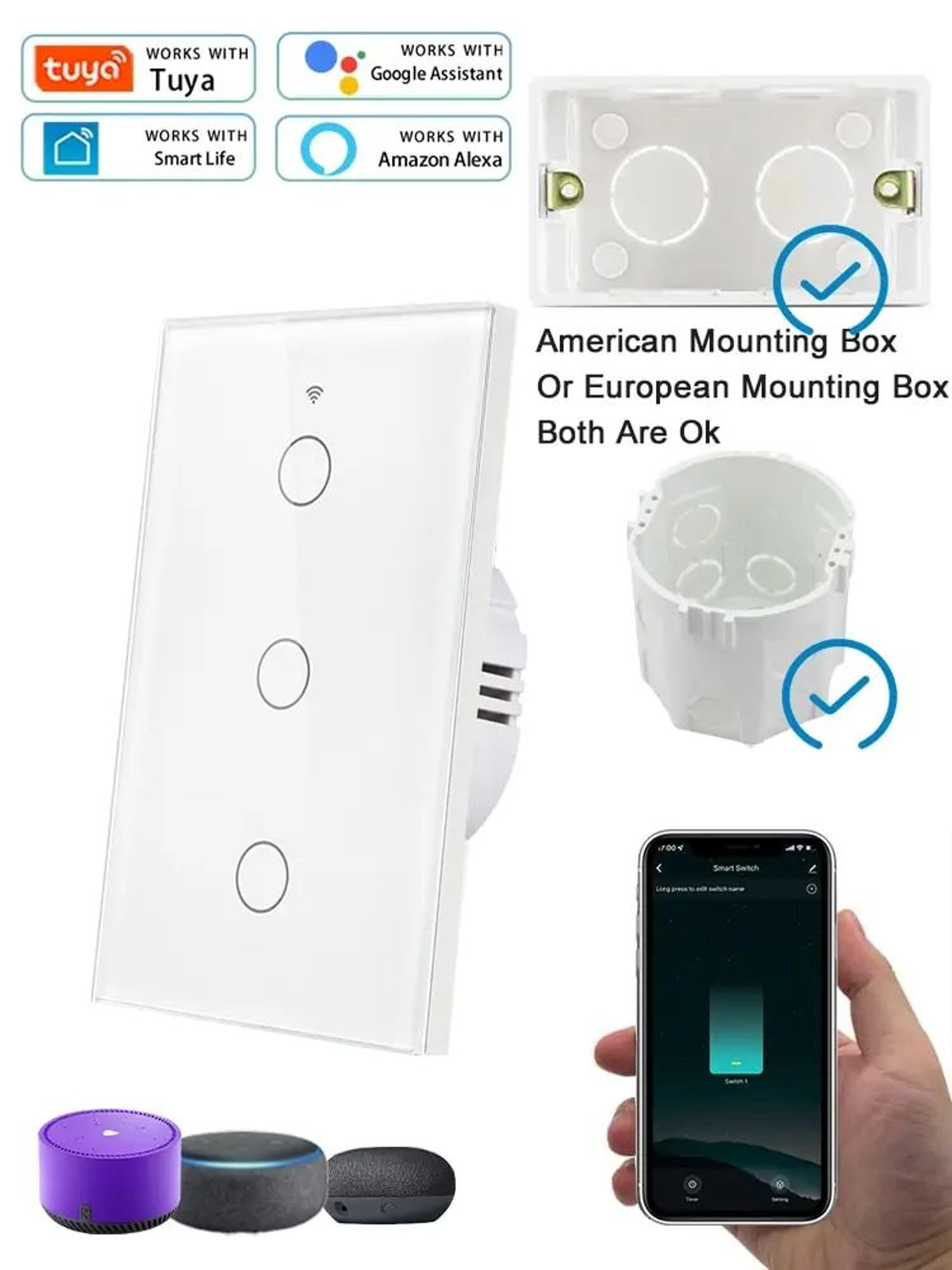 WiFi Smart Touch Light Switch  US Standard No Neutral Wall Switch With Voice App  433MHz RF Control 13