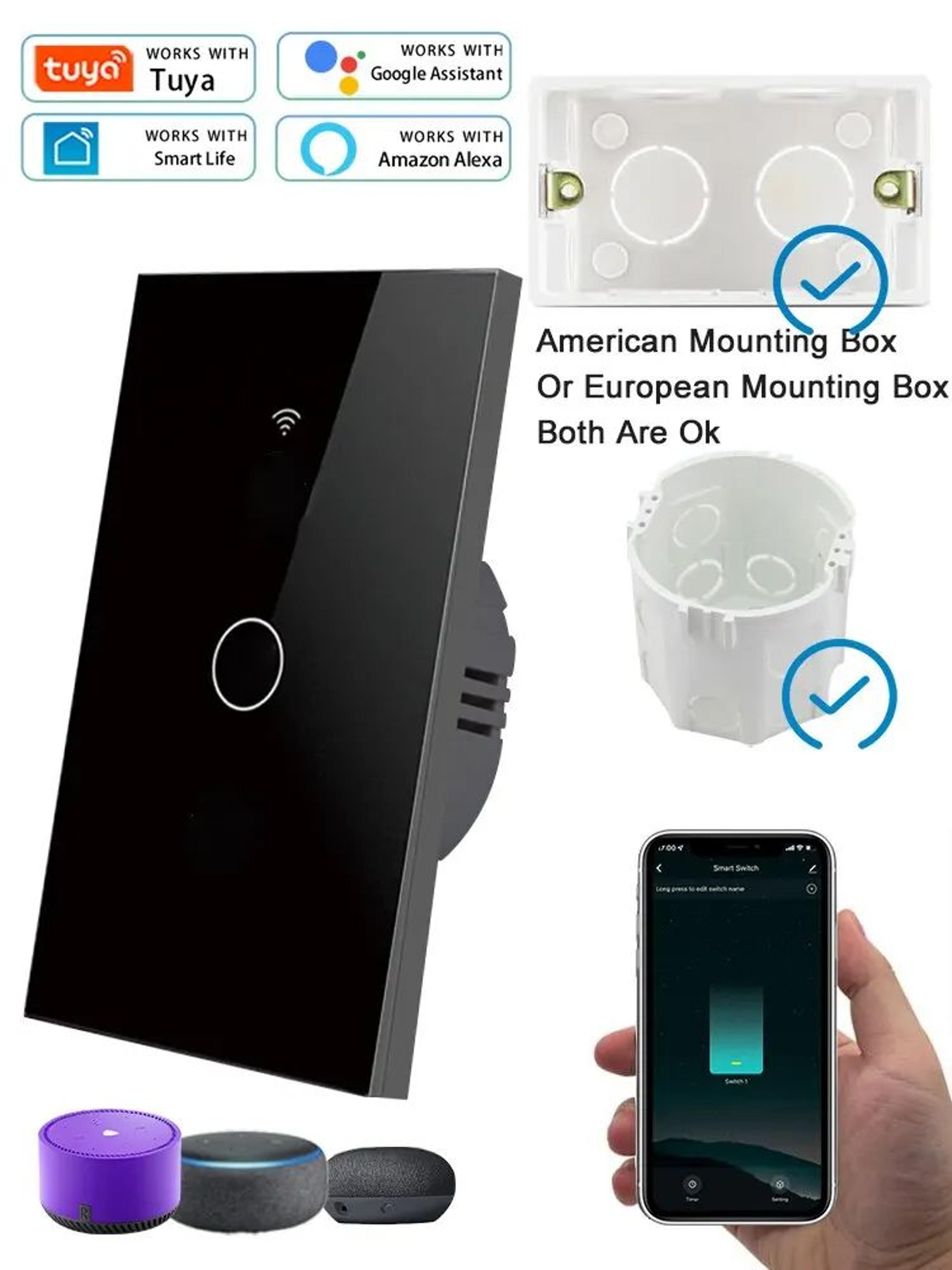 WiFi Smart Touch Light Switch  US Standard No Neutral Wall Switch With Voice App  433MHz RF Control 14