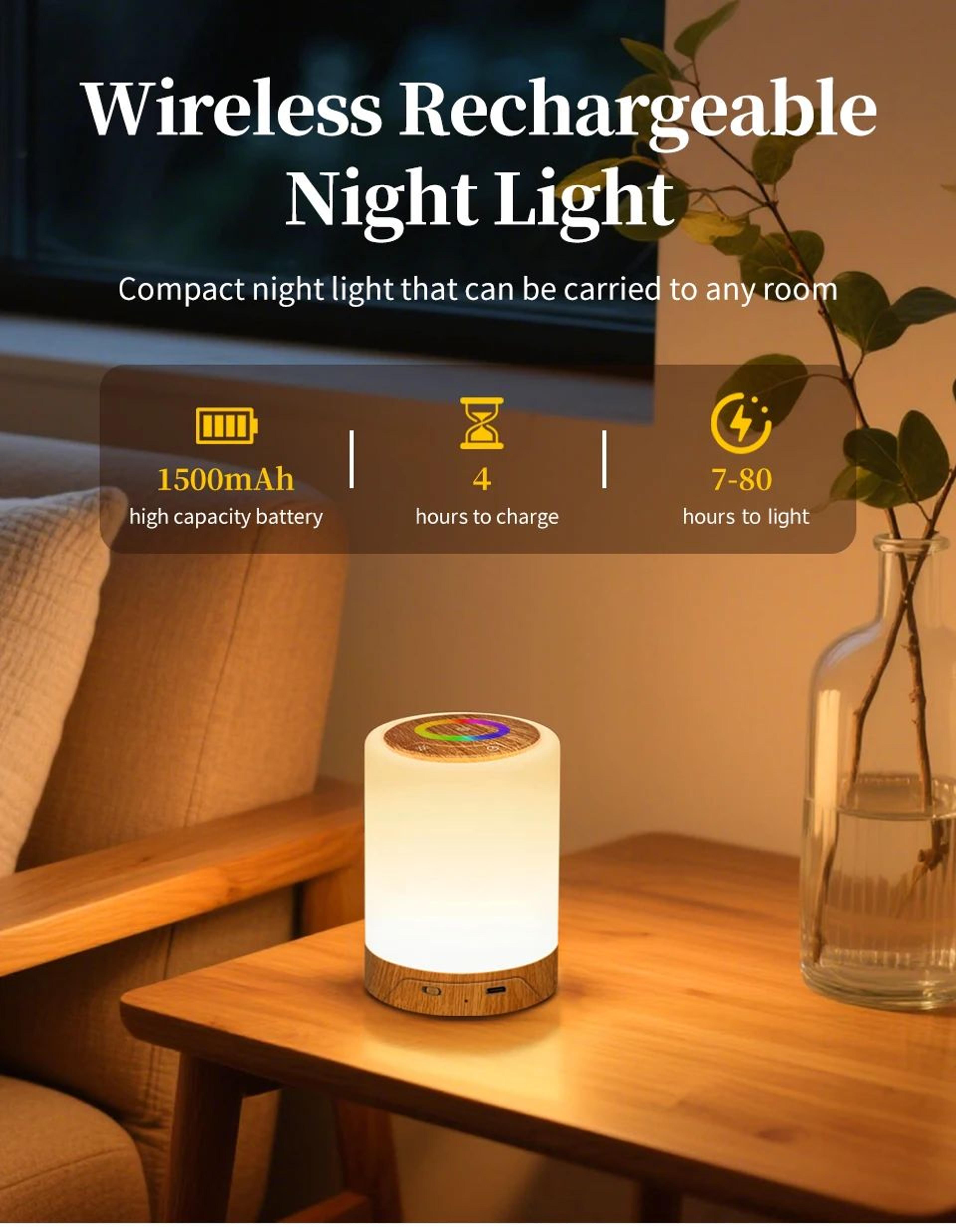 Rechargeable Touch Table Lamp  Dimmable RGB  Warm White LED Night Light For Bedroom Bedside Living  10