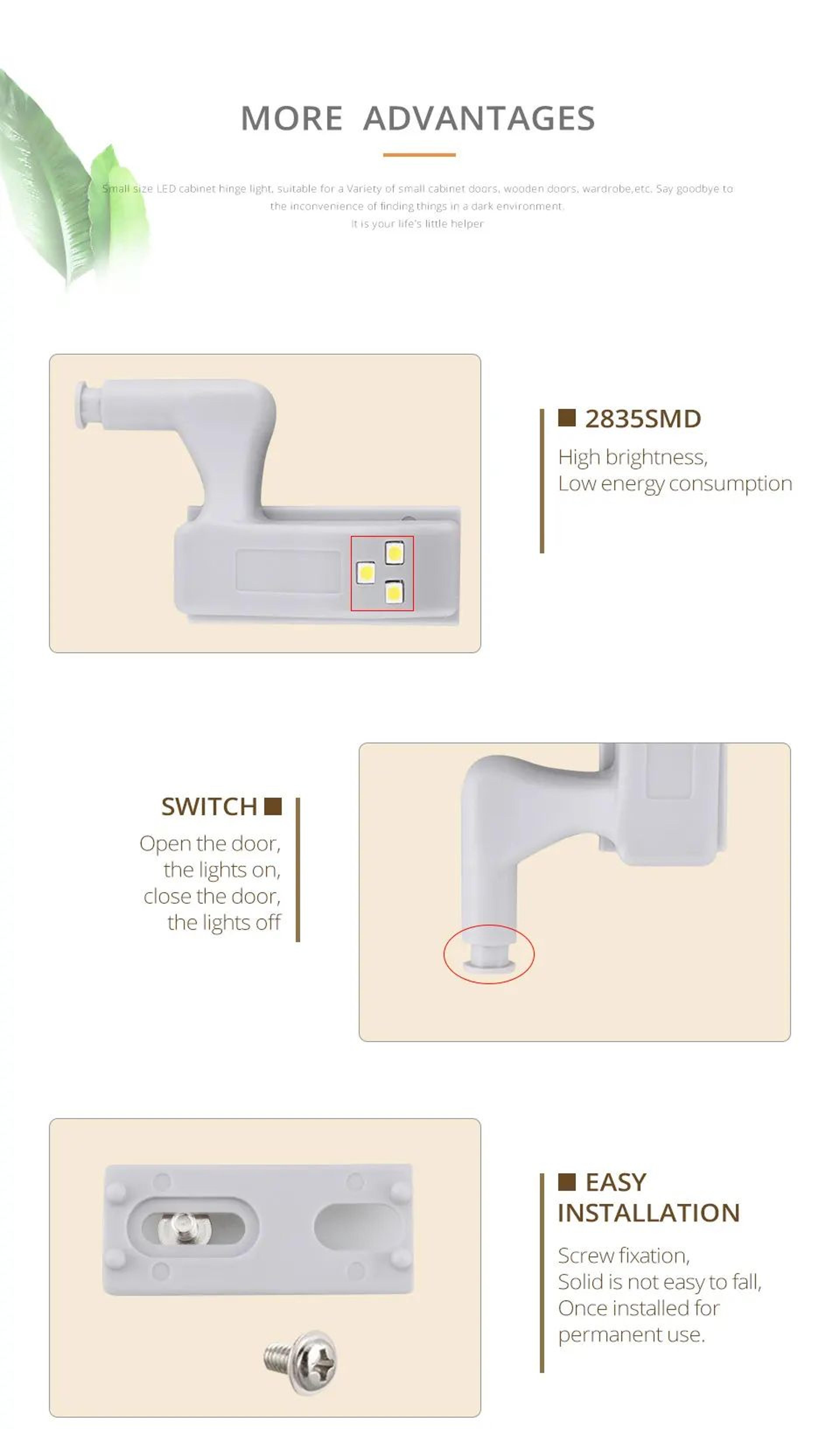 10pcs LED Cabinet Hinge Lights  Cool White Battery Powered Automatic Sensor Lamps For Kitchen Cupbo 9