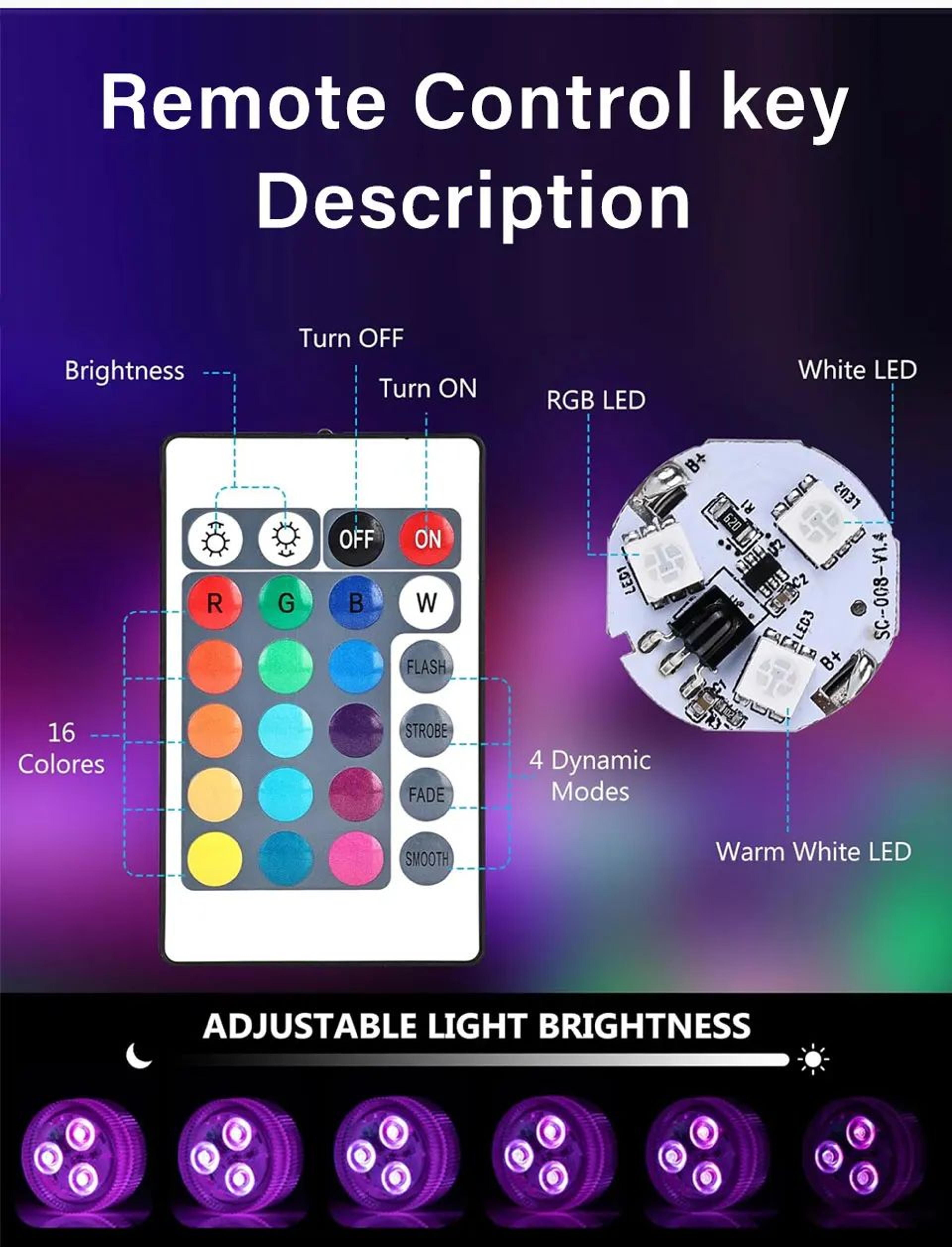 Submersible RGB LED Tea Lights  Battery Powered Underwater Lamps With Remote For Vases Fish Tanks A 13