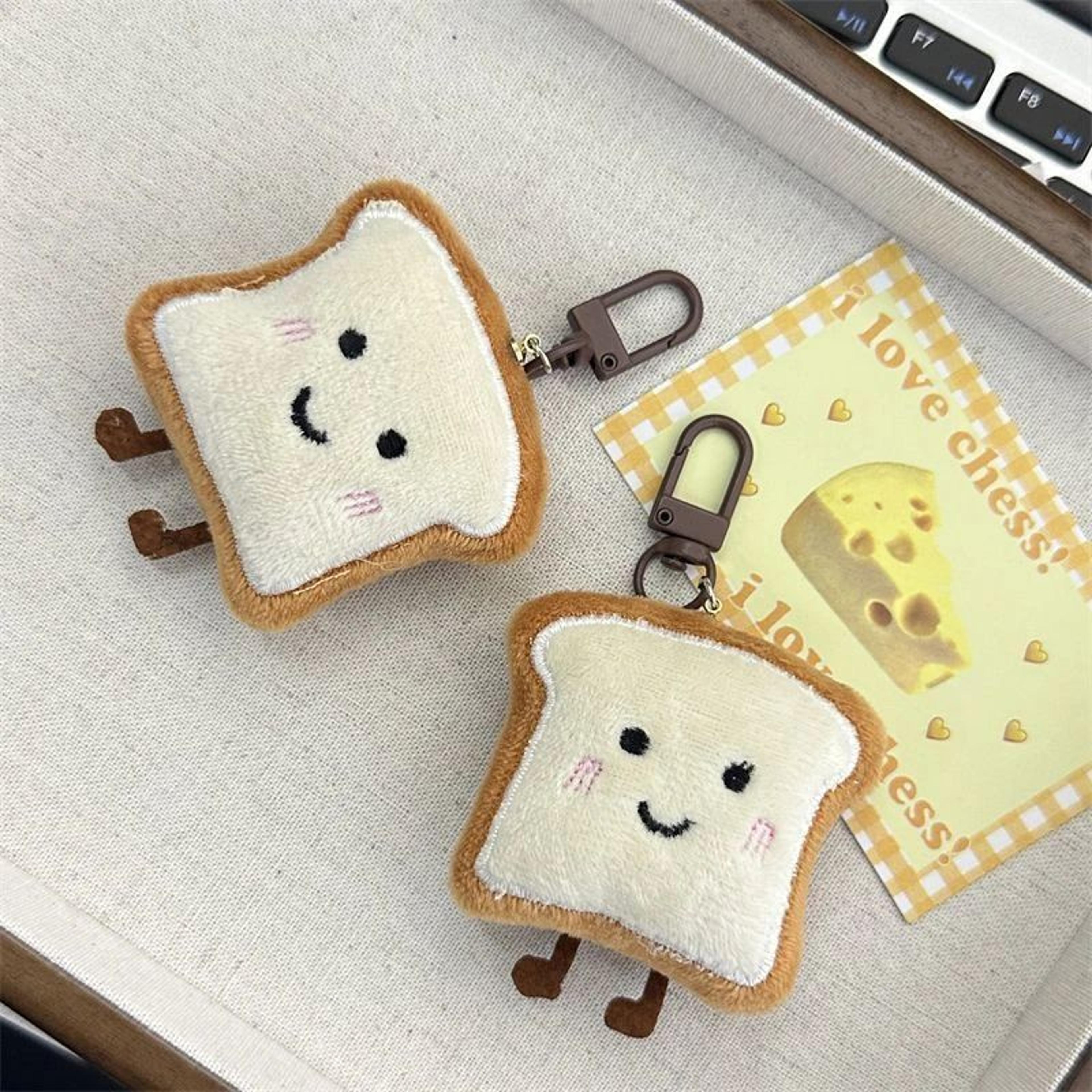 mini plush toast bread bag charm cute cartoon pendant