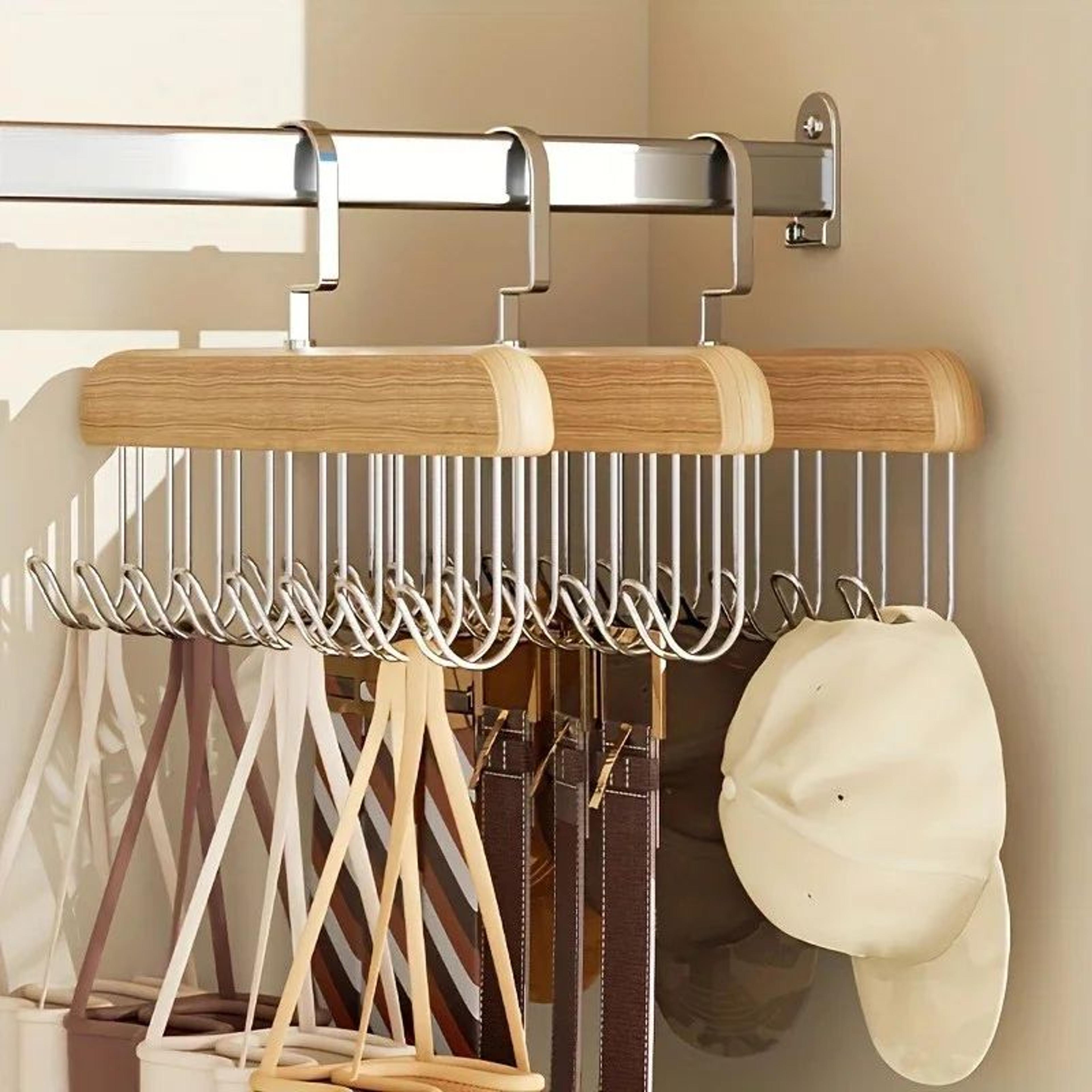 wooden multi hook hanger for clothing storage