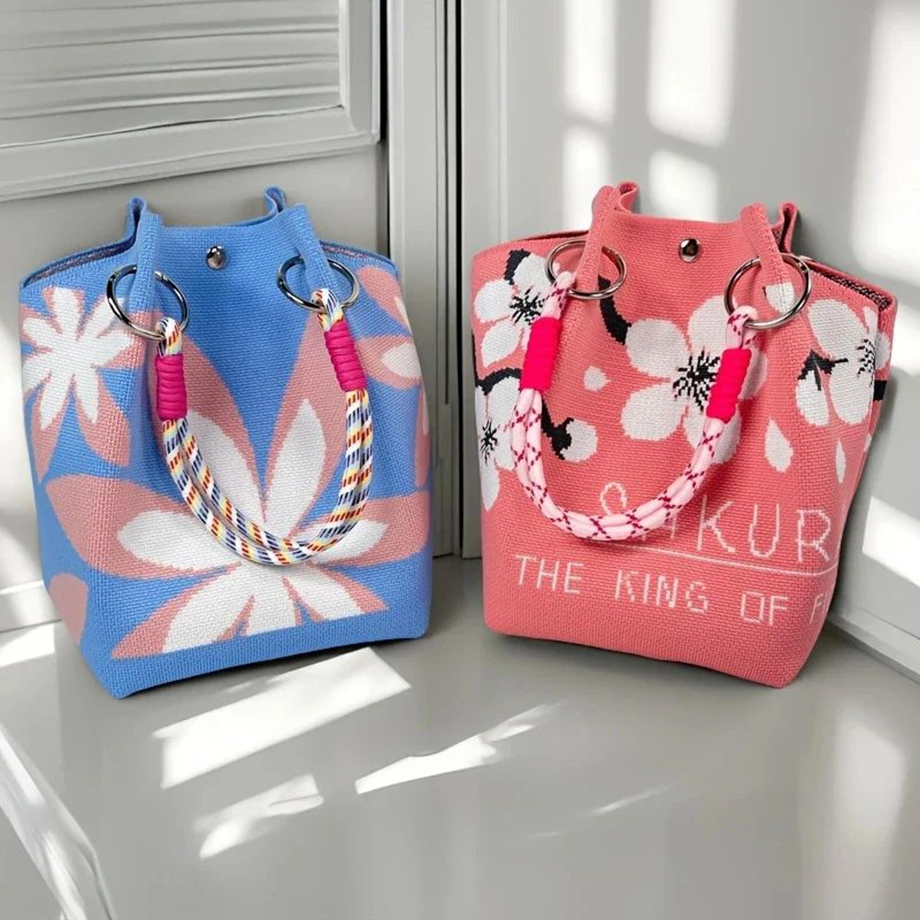 Vintage Floral Knit Tote Bag For Women 2