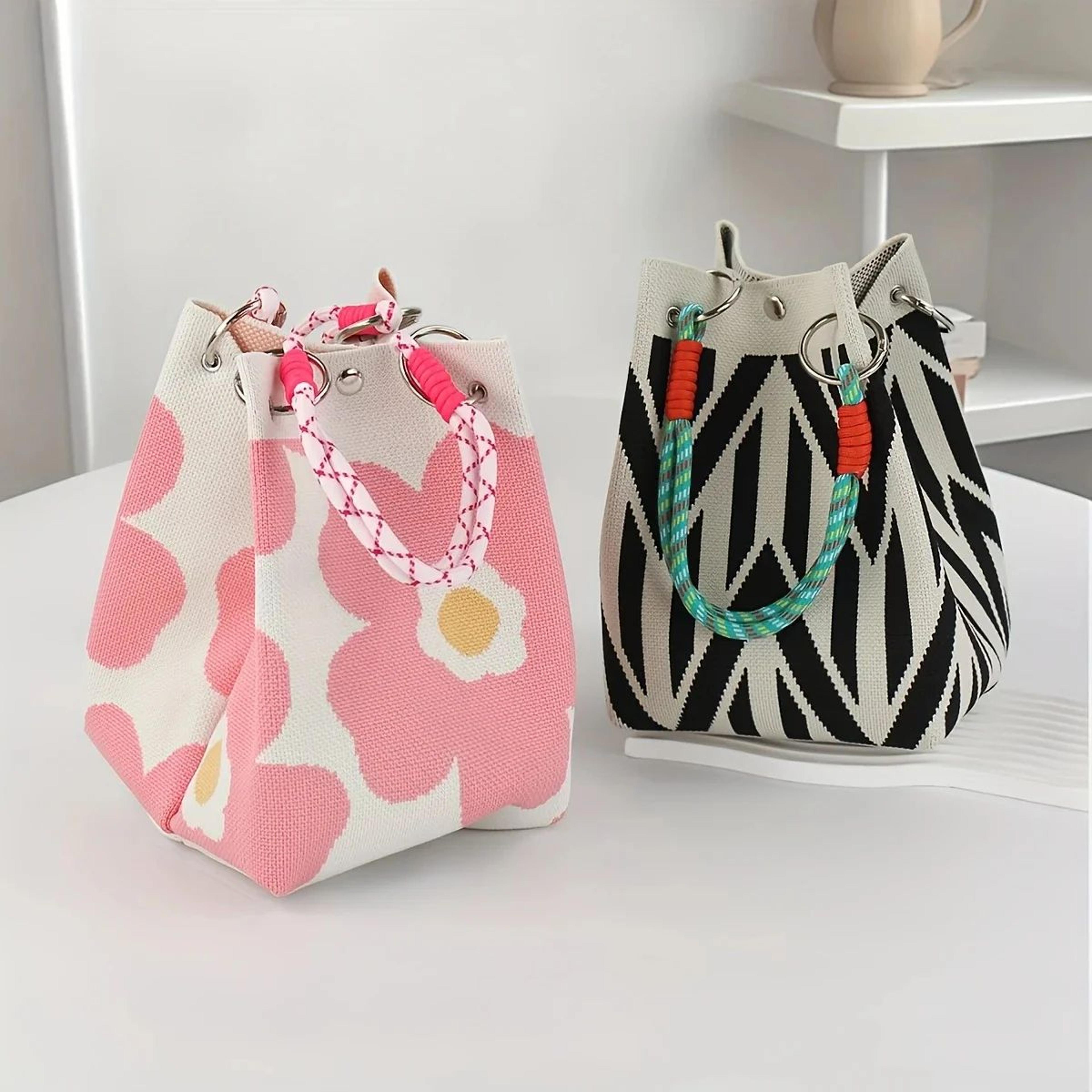 Vintage Floral Knit Tote Bag For Women 3