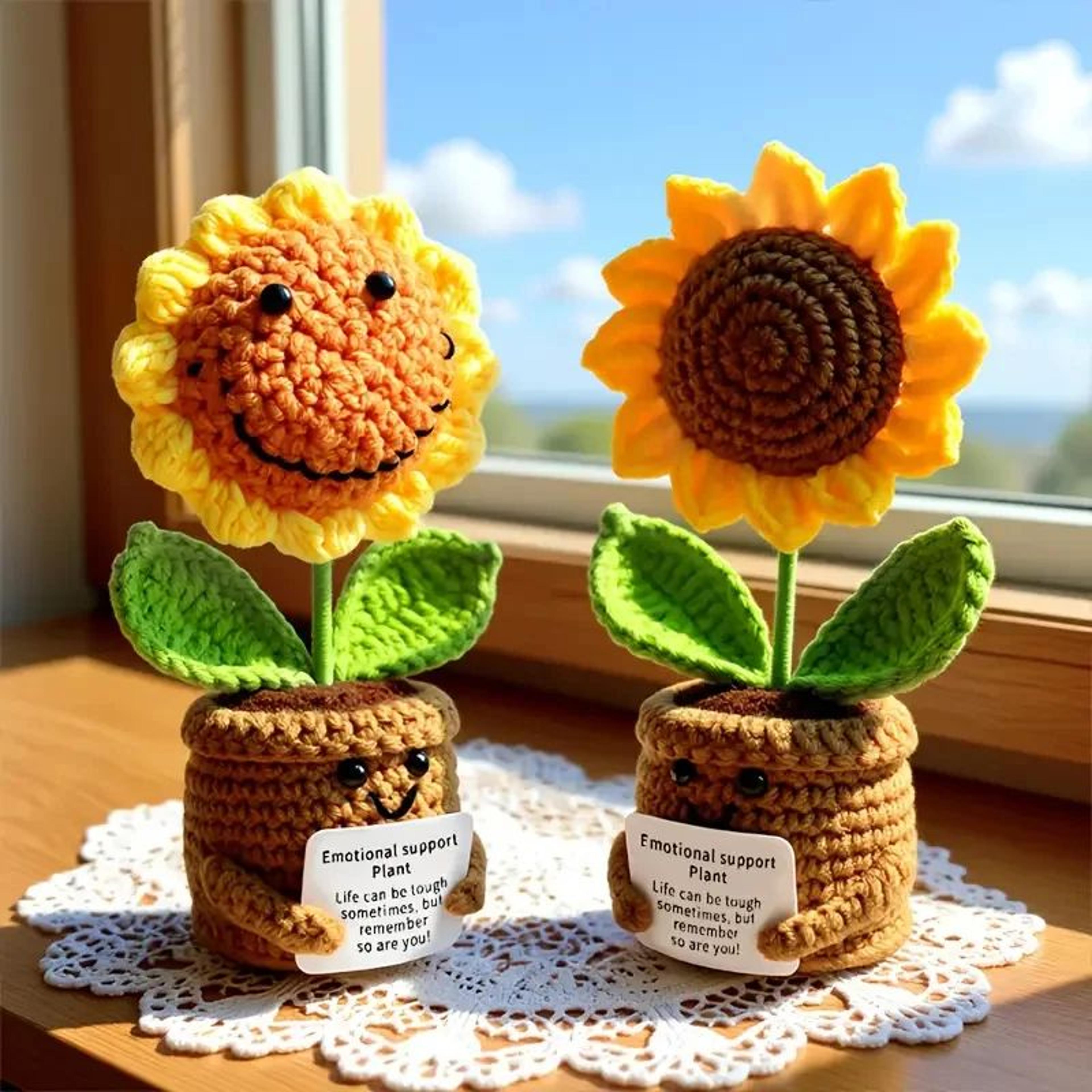 handmade crochet sunflower emotional support plant