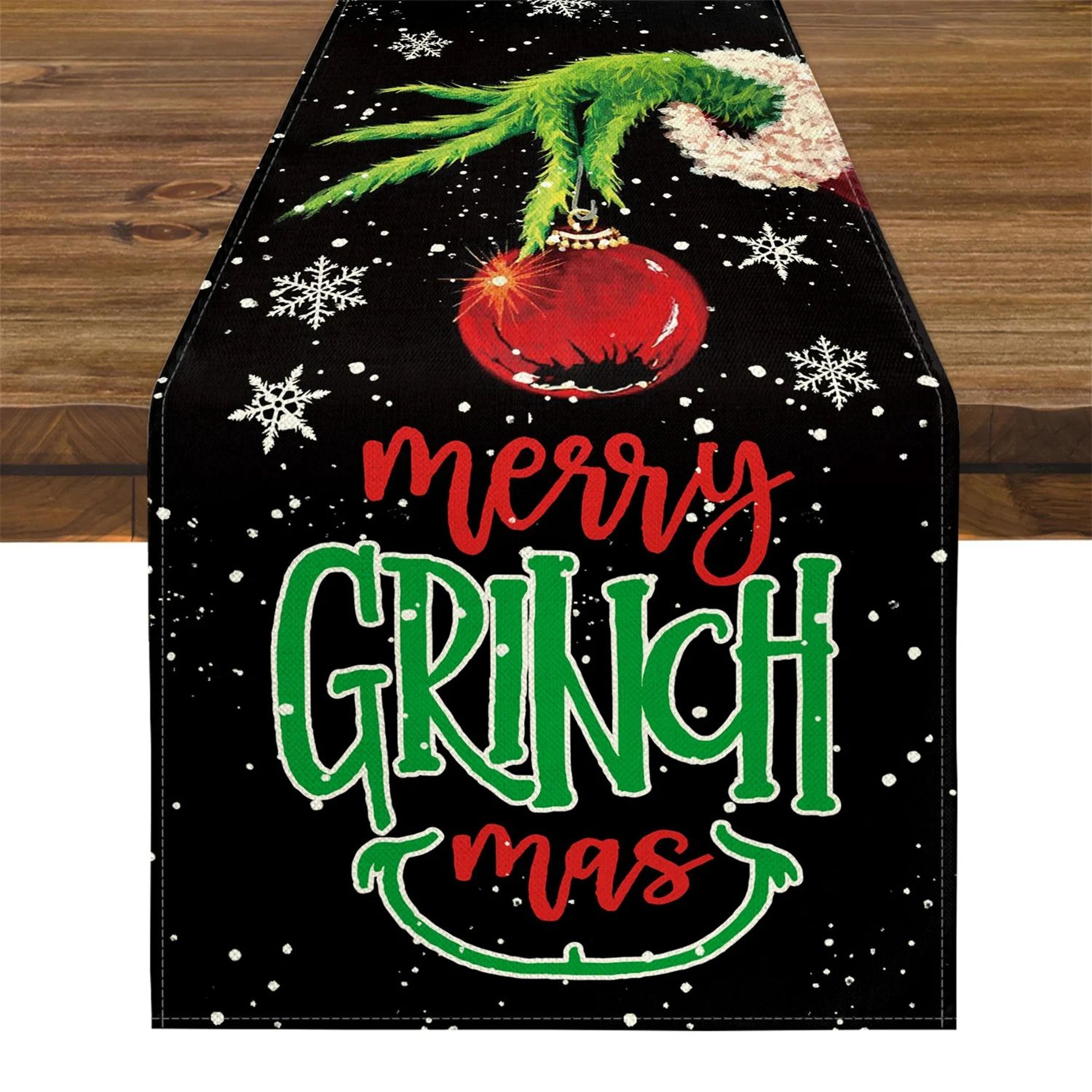 grinch christmas table runner decor (black)
