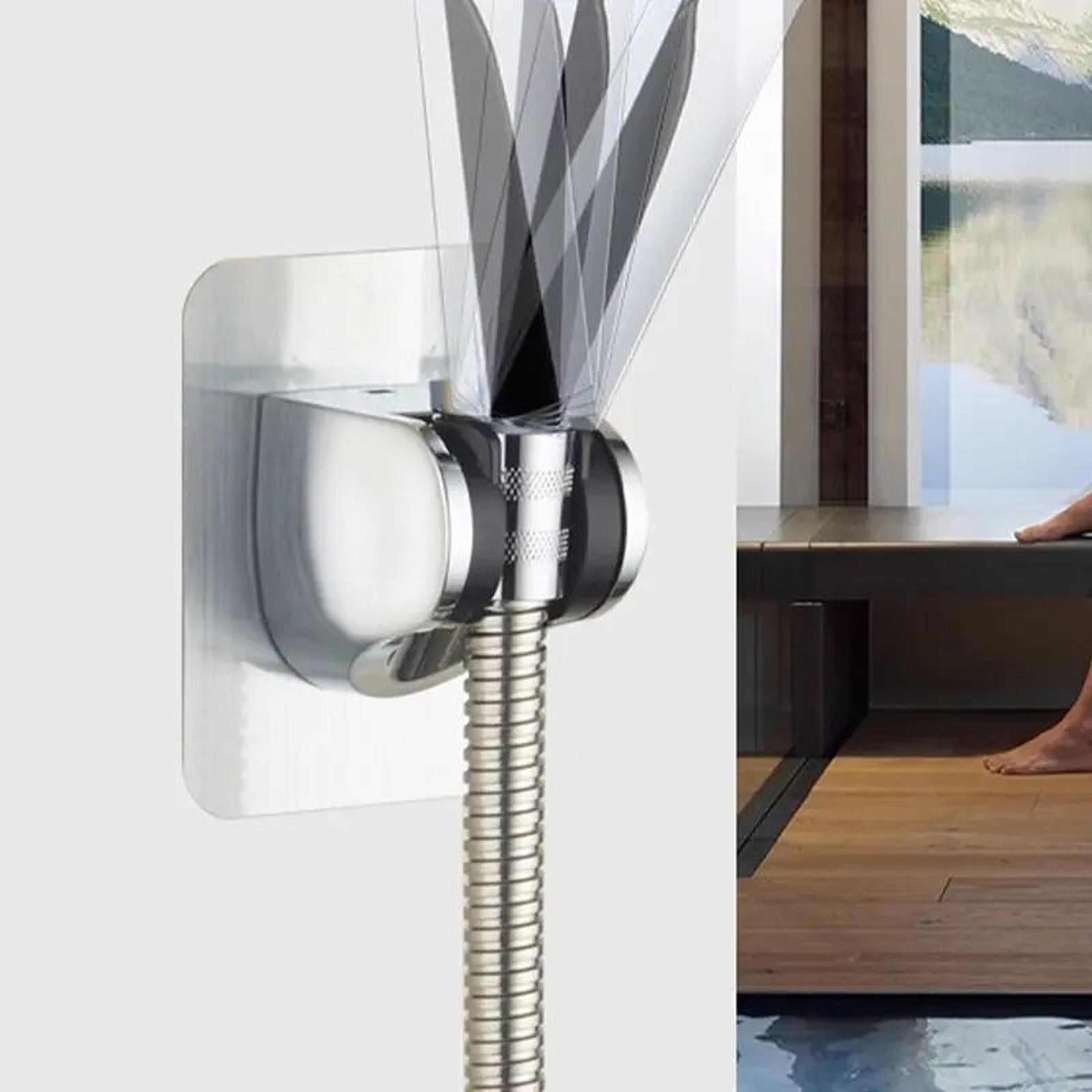 Punch Free Adjustable Universal Showerhead Holder Silver Black 1