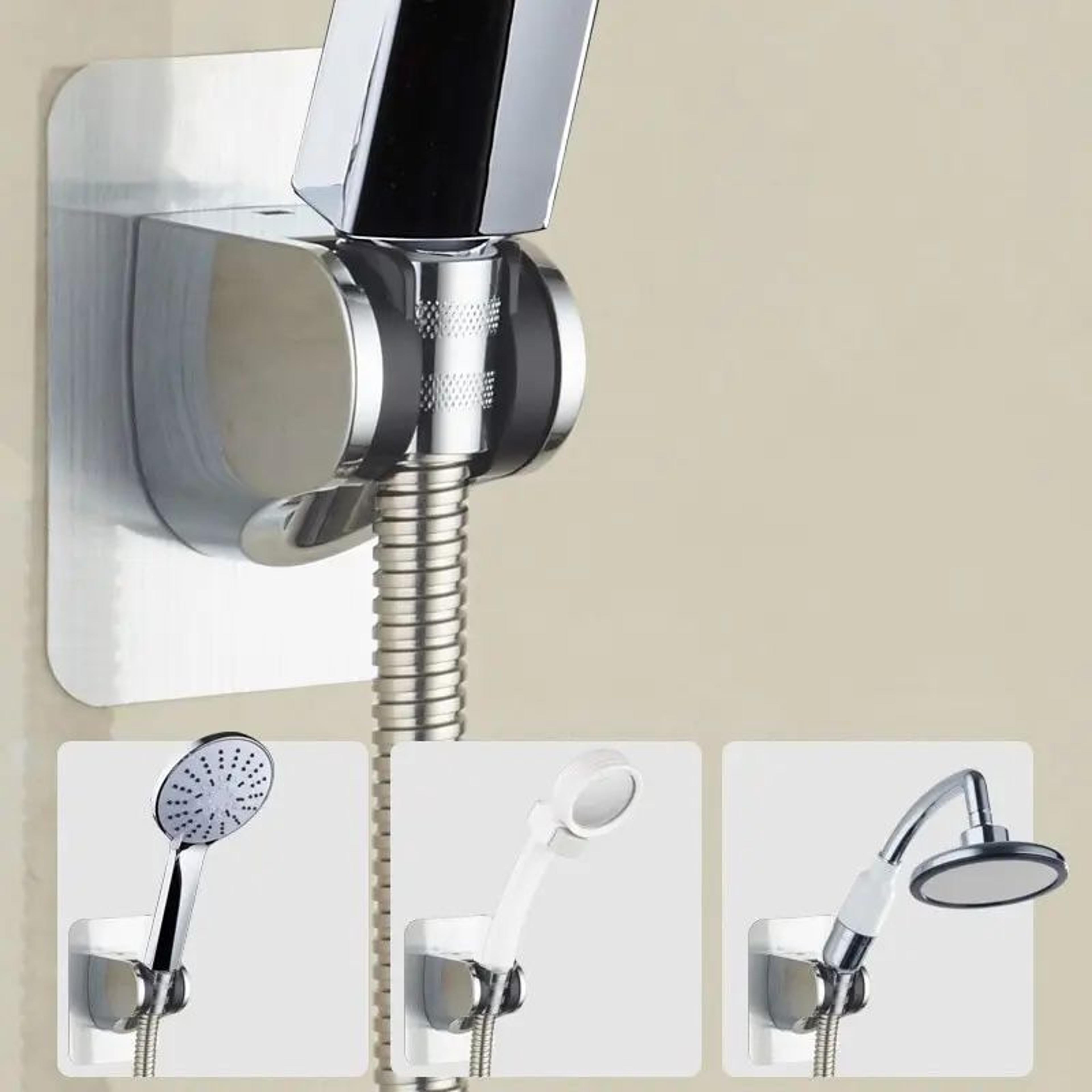 Punch Free Adjustable Universal Showerhead Holder Silver Black 3