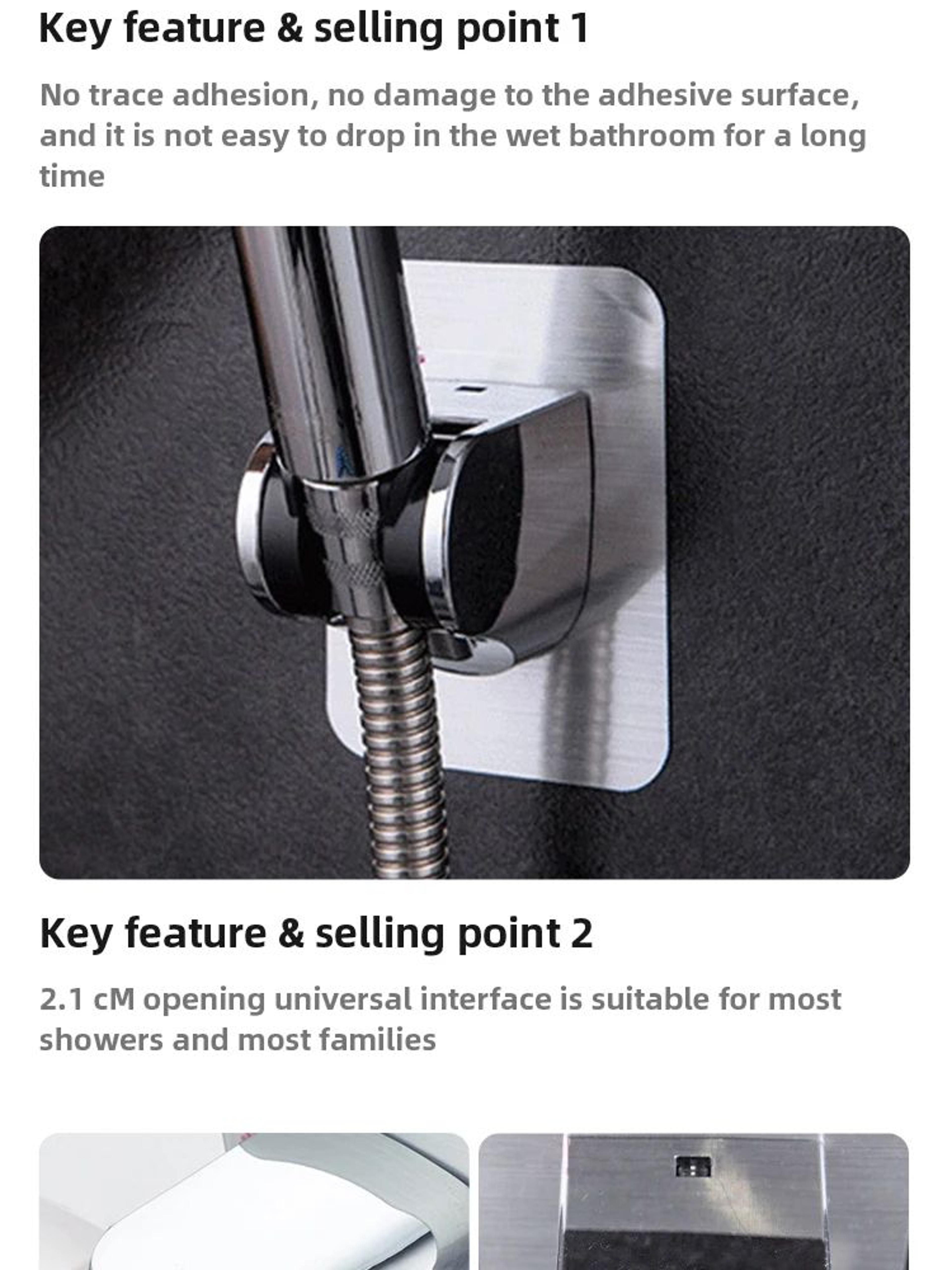 Punch Free Adjustable Universal Showerhead Holder Silver Black 7