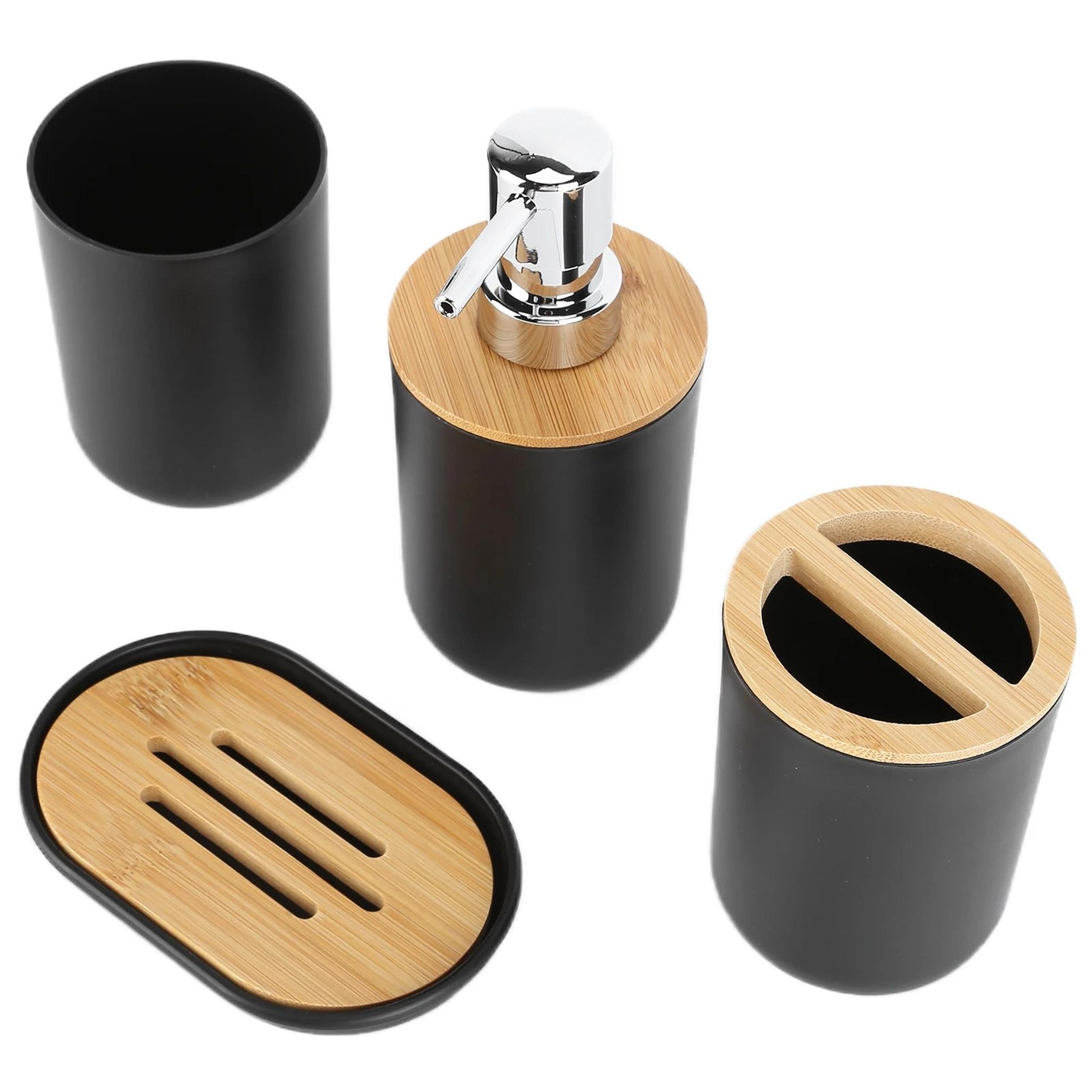 bamboo bathroom accessory set