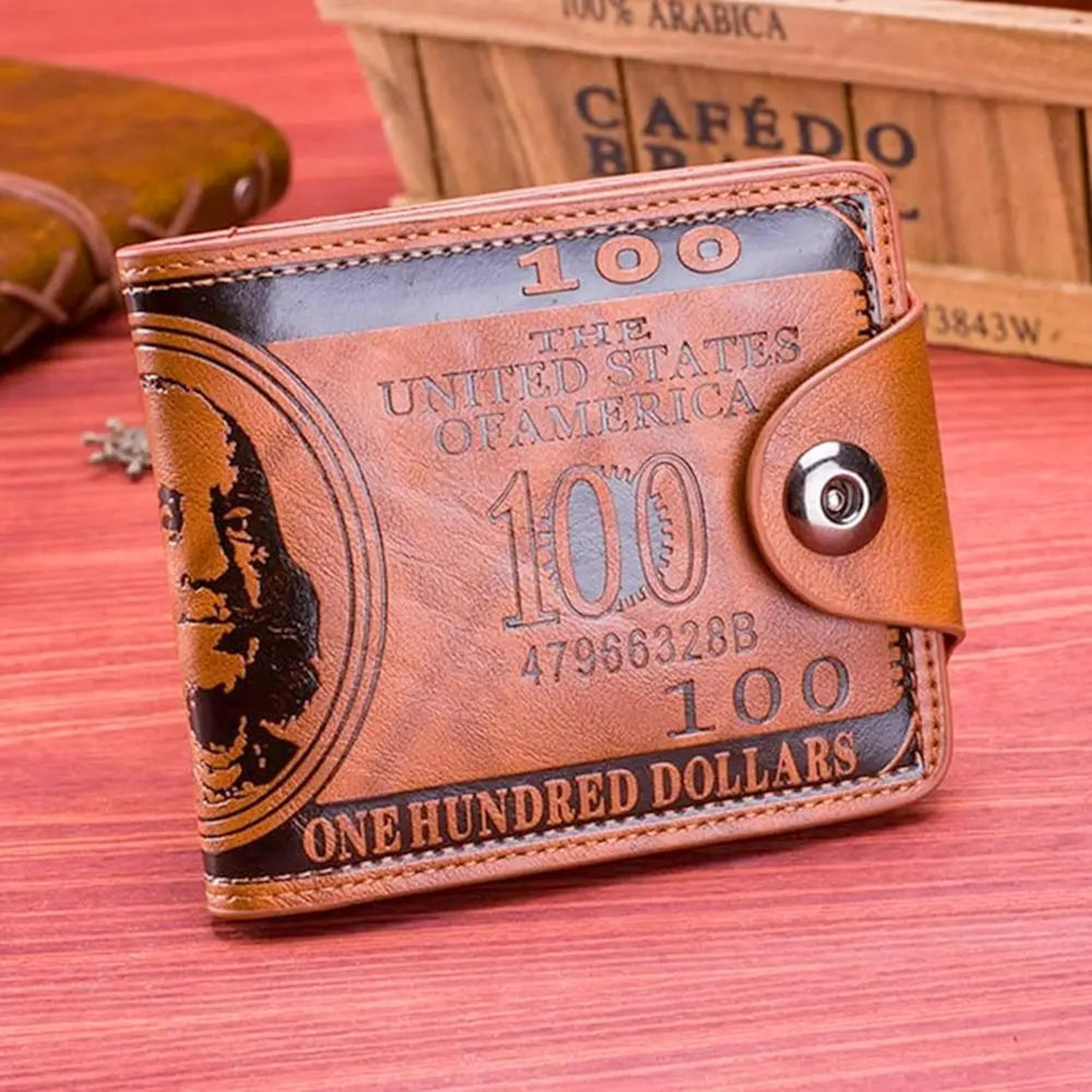 retro dollar pattern mens pu leather wallet
