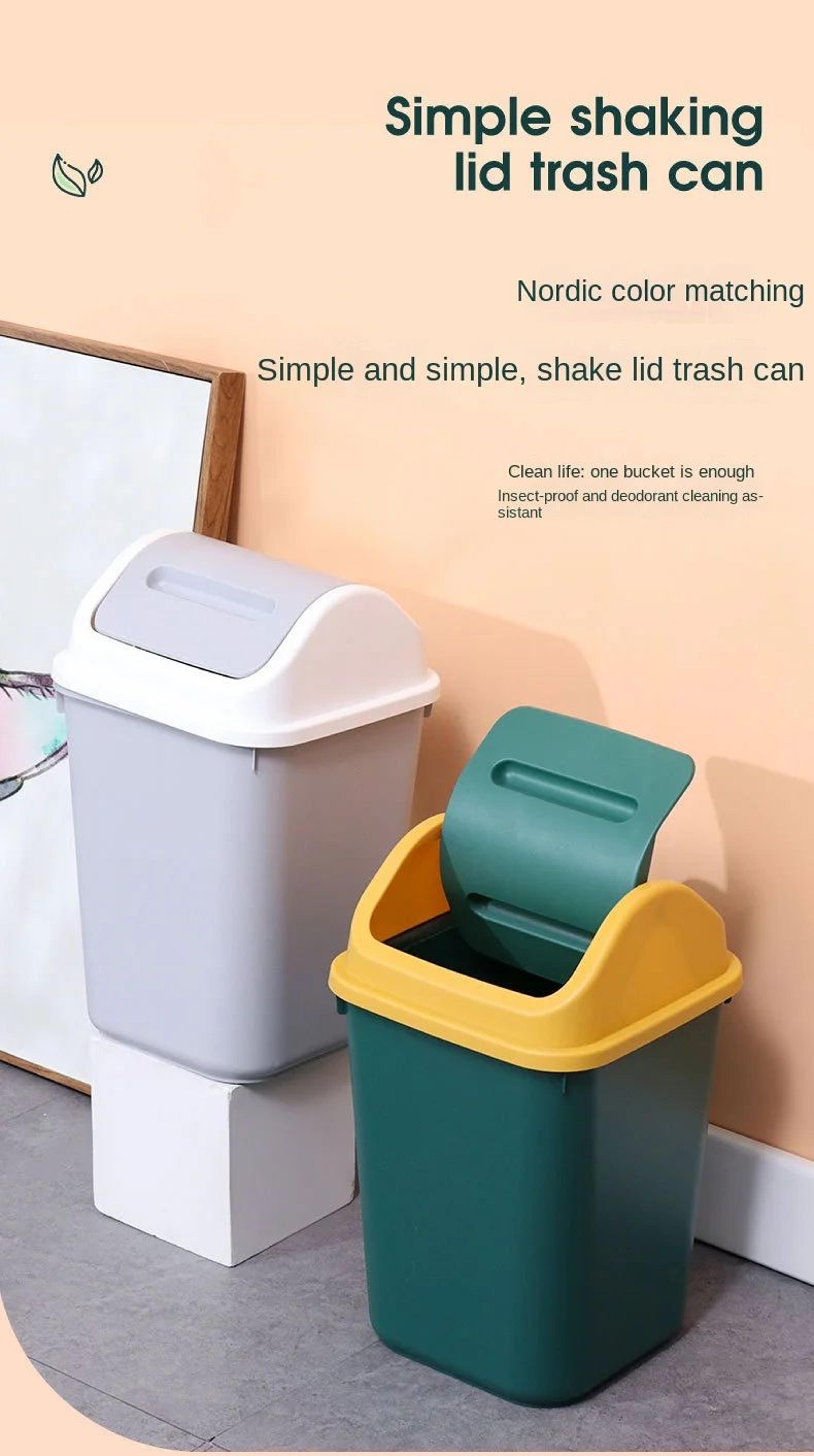 14L Square Plastic Trash Can With Lid 7