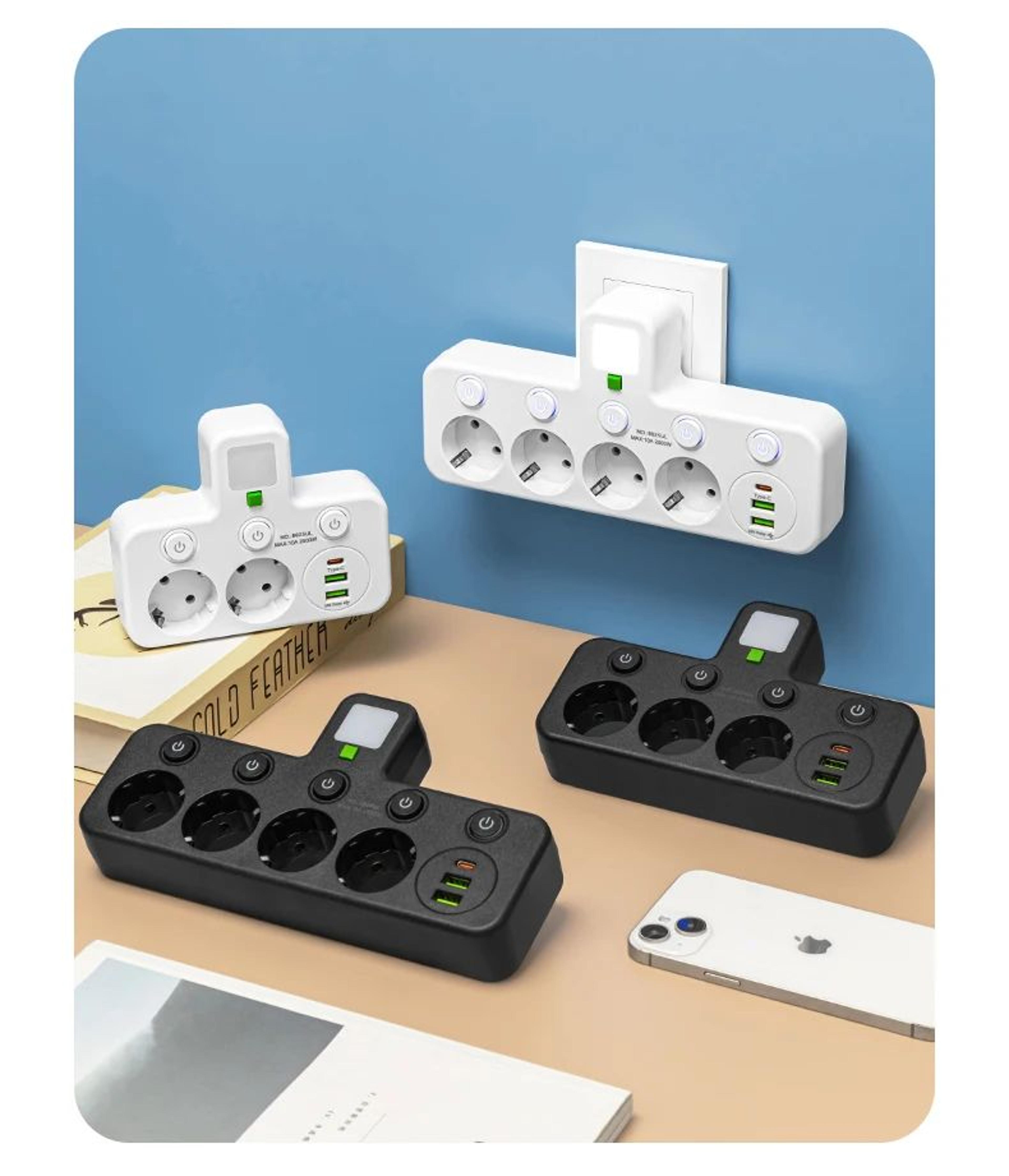 Multi Socket Wall Outlet With USB Ports 2