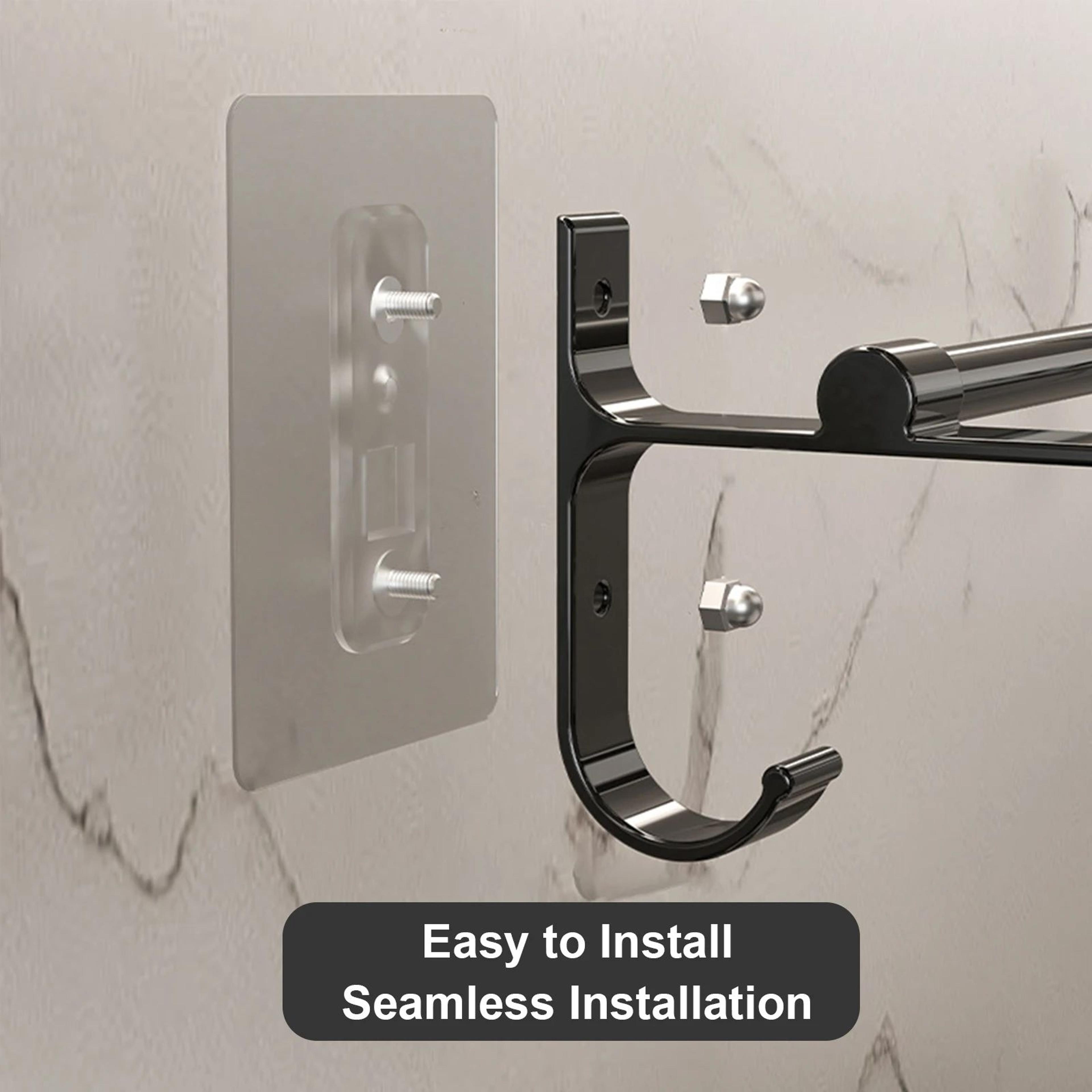 No Drill Aluminum Double Bar Towel Rack 3