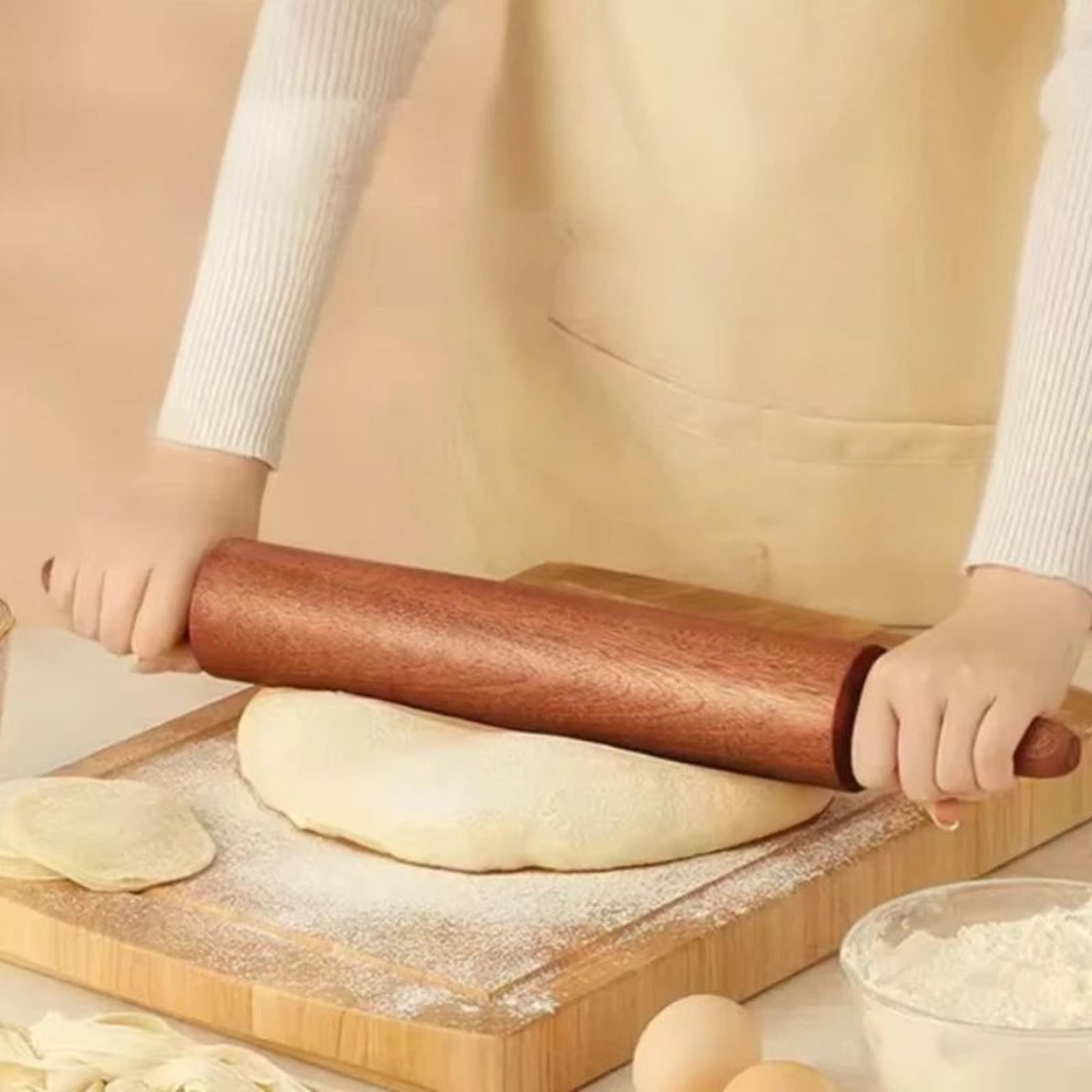 classic wooden rolling pin with handles
