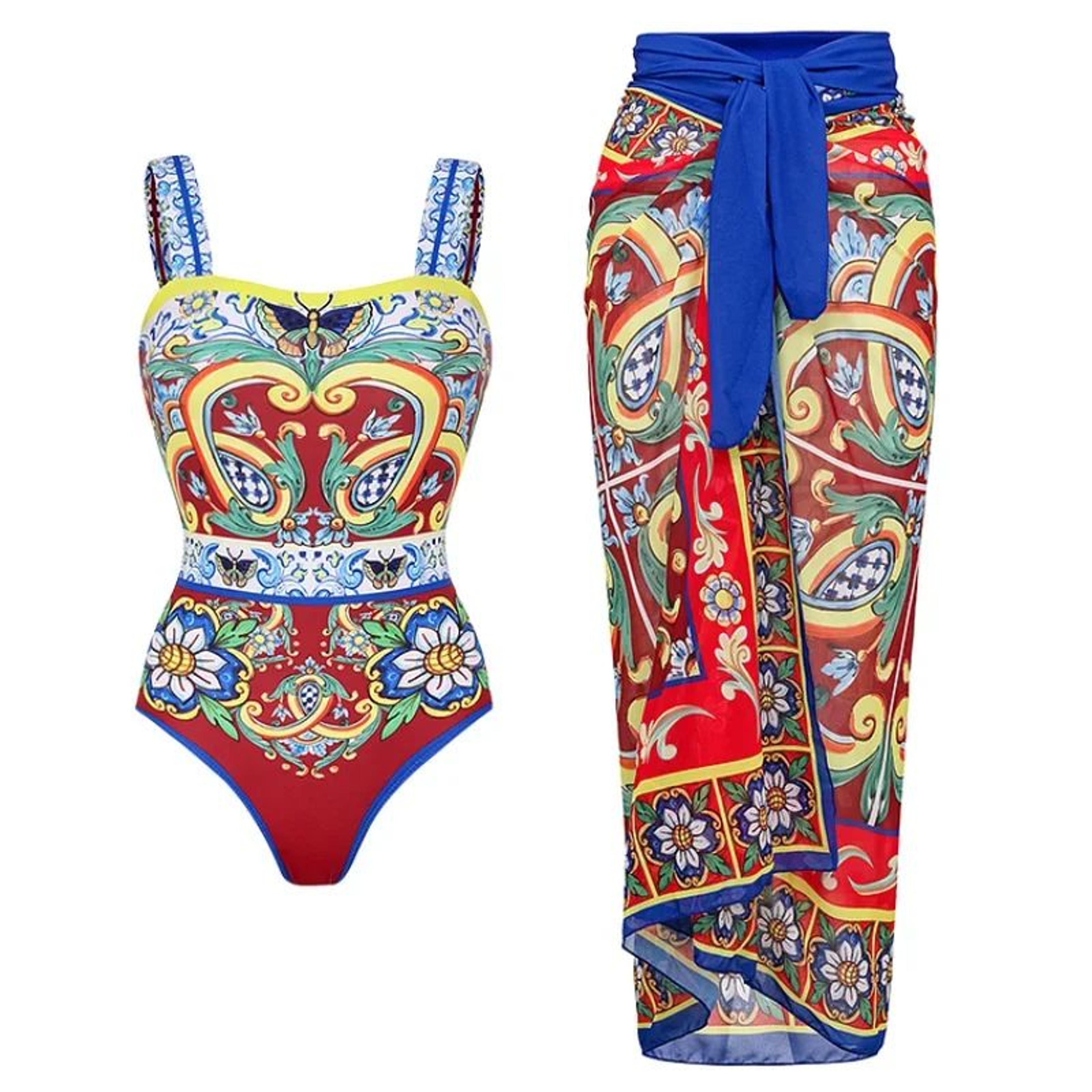 2024 Vintage Pattern OnePiece Swimsuit For Women 6