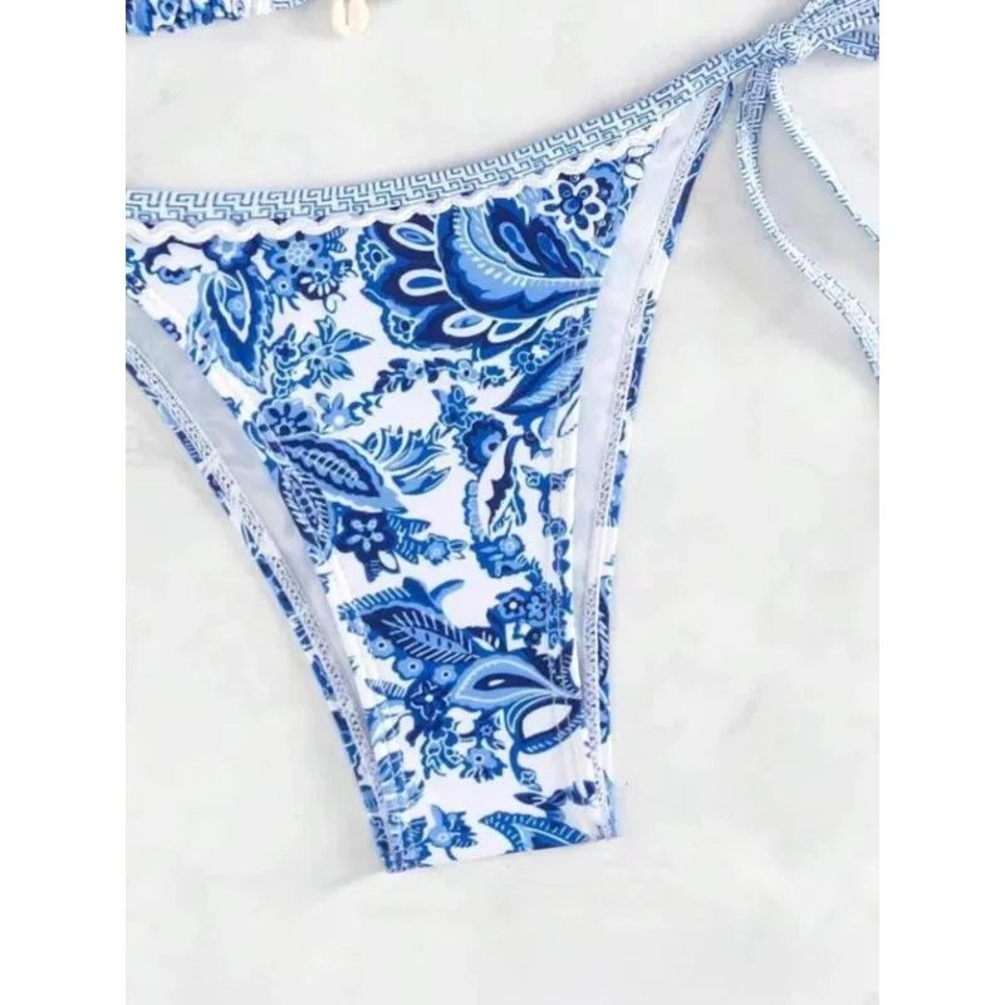 European American Printed Split Bikini Set Sexy Strap Swimsuit 5