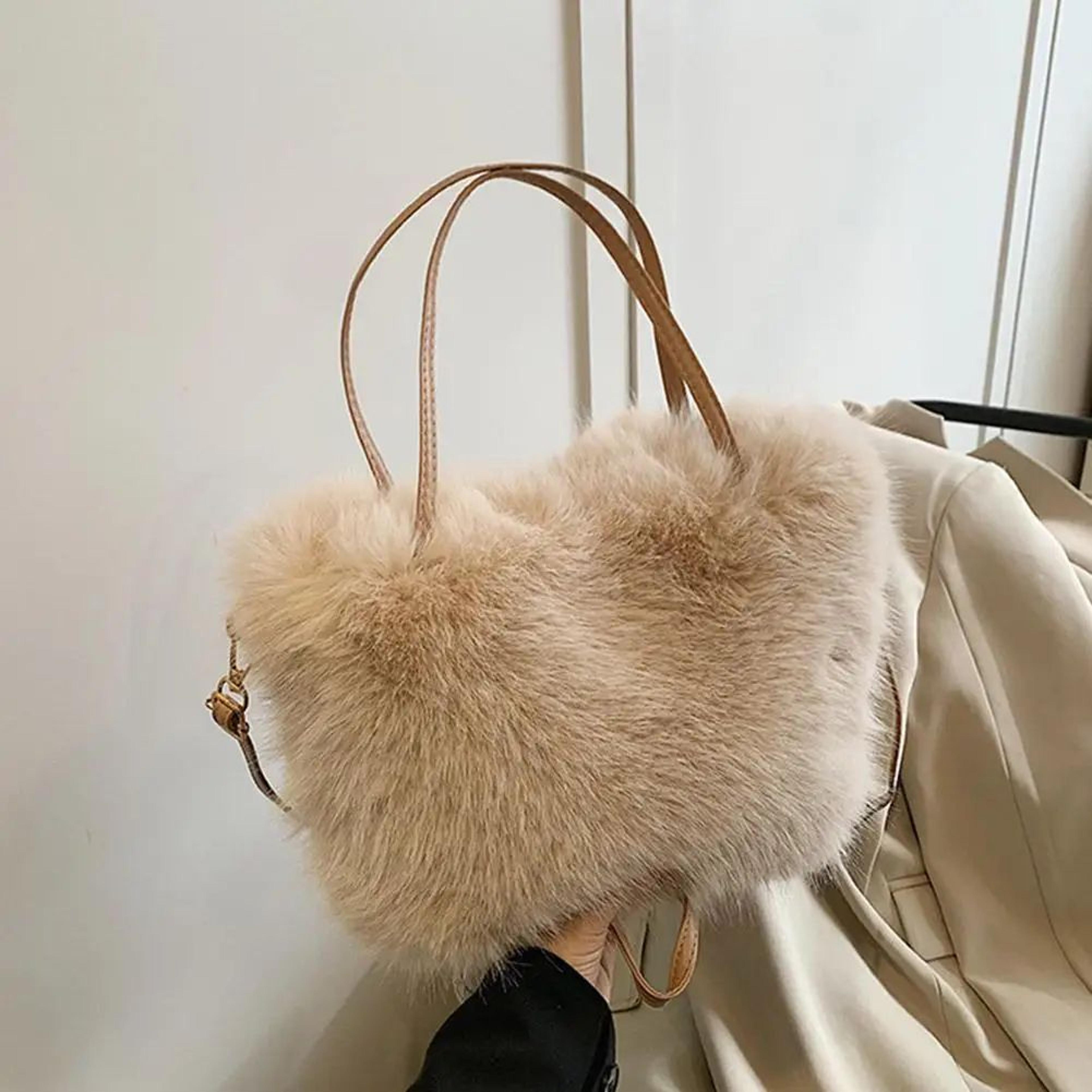 plush faux fur tote shoulder bag for women