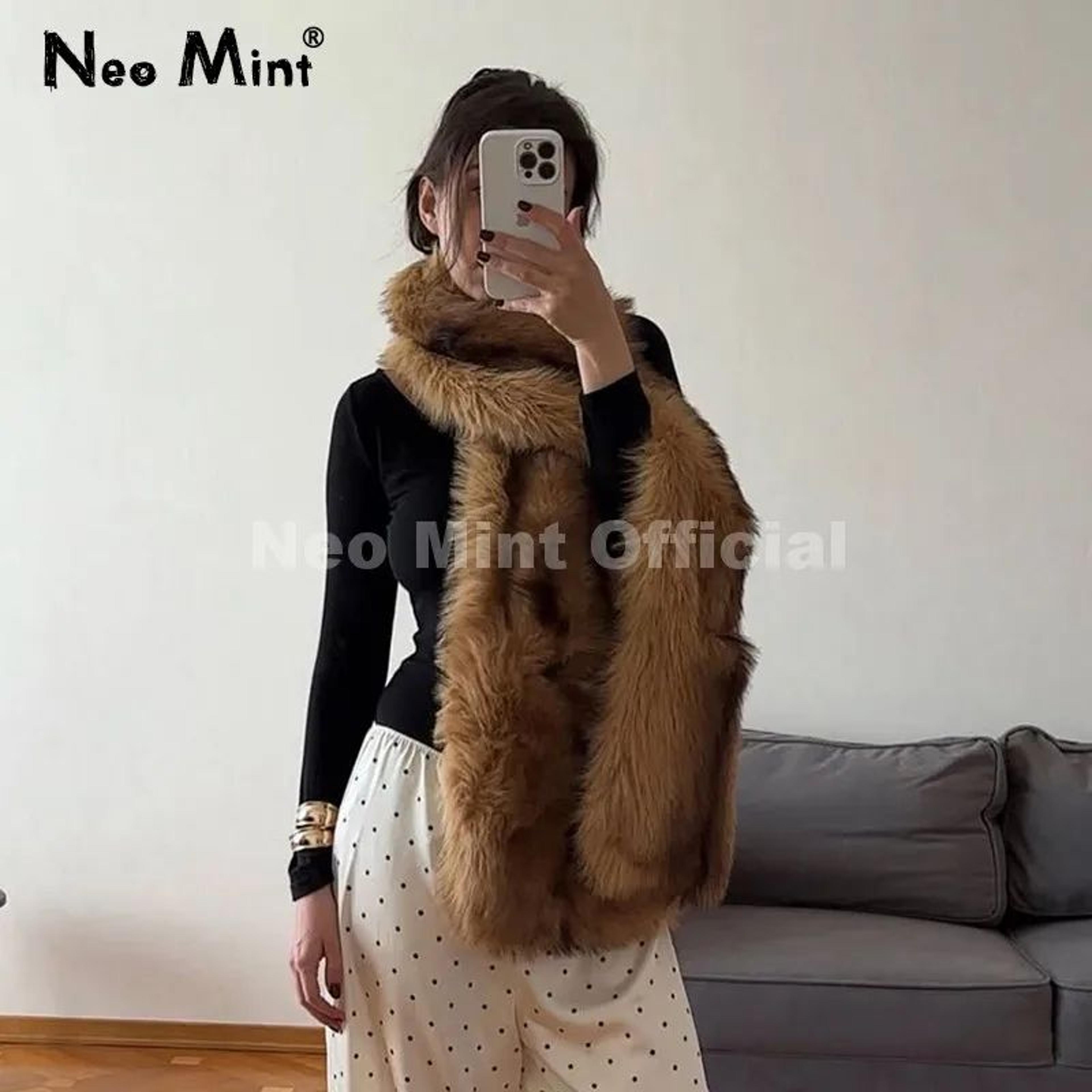 luxury faux fur striped winter scarf