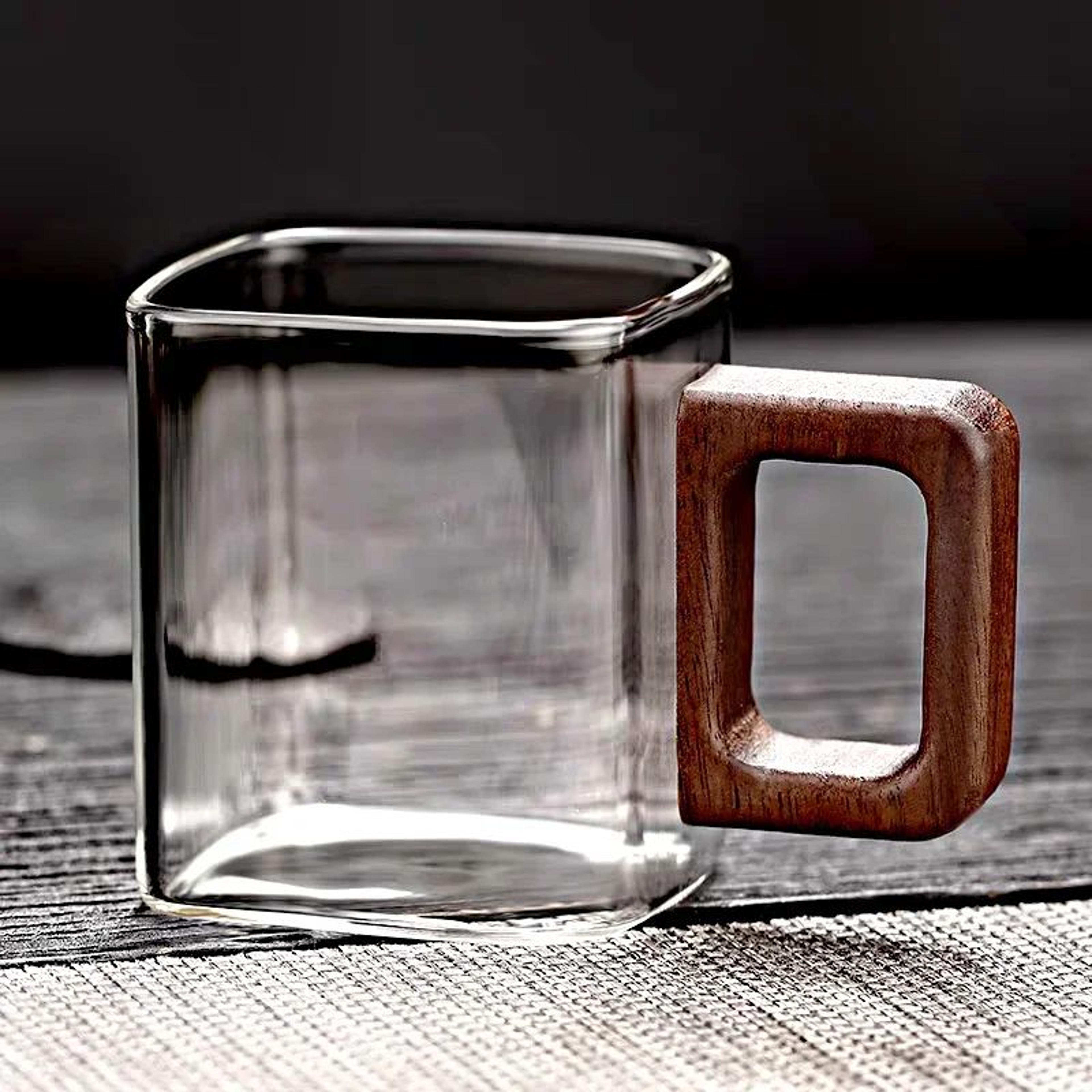 Elegant Glass Coffee Mug With Walnut Wooden Handle 6