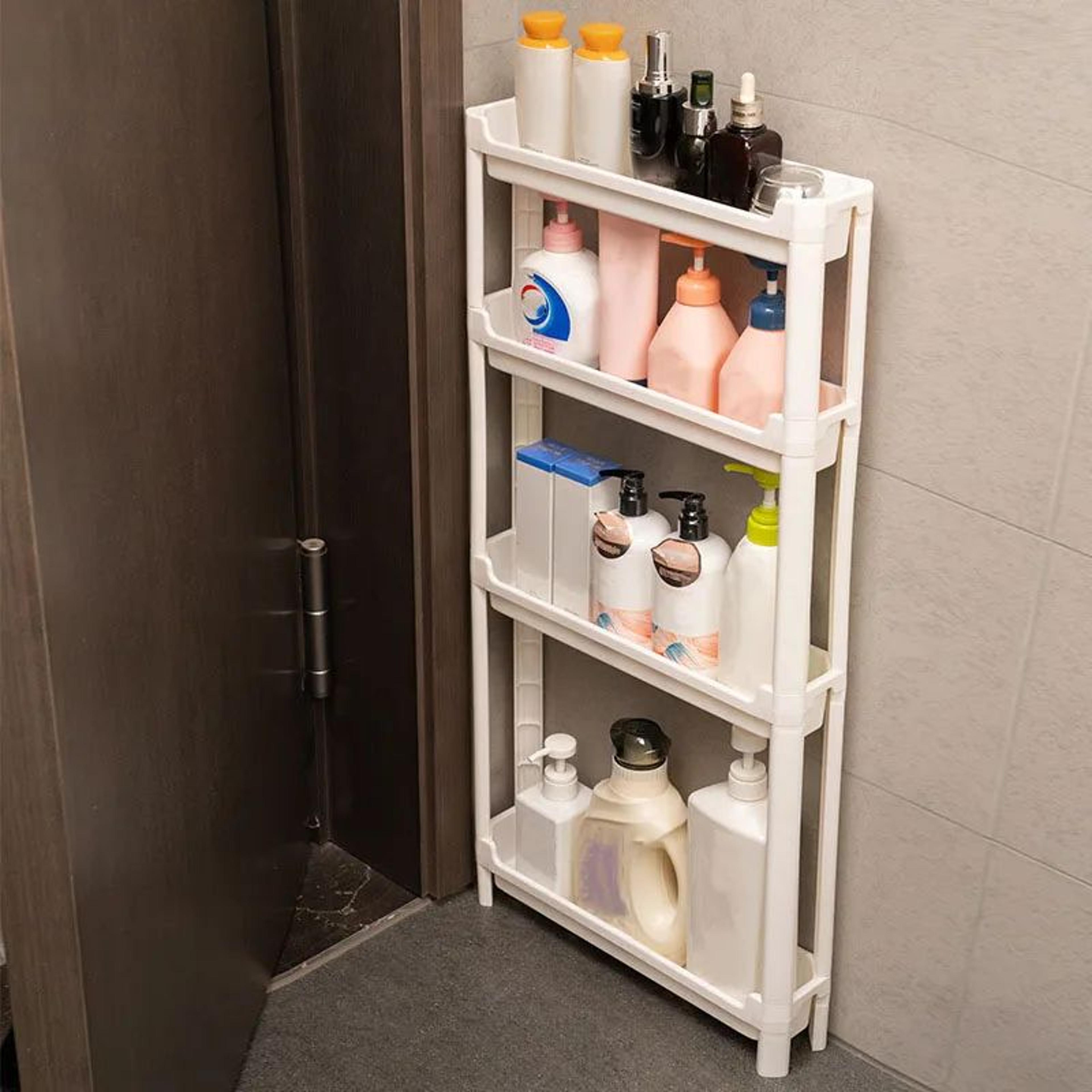 behind door narrow storage cabinet trolley rack