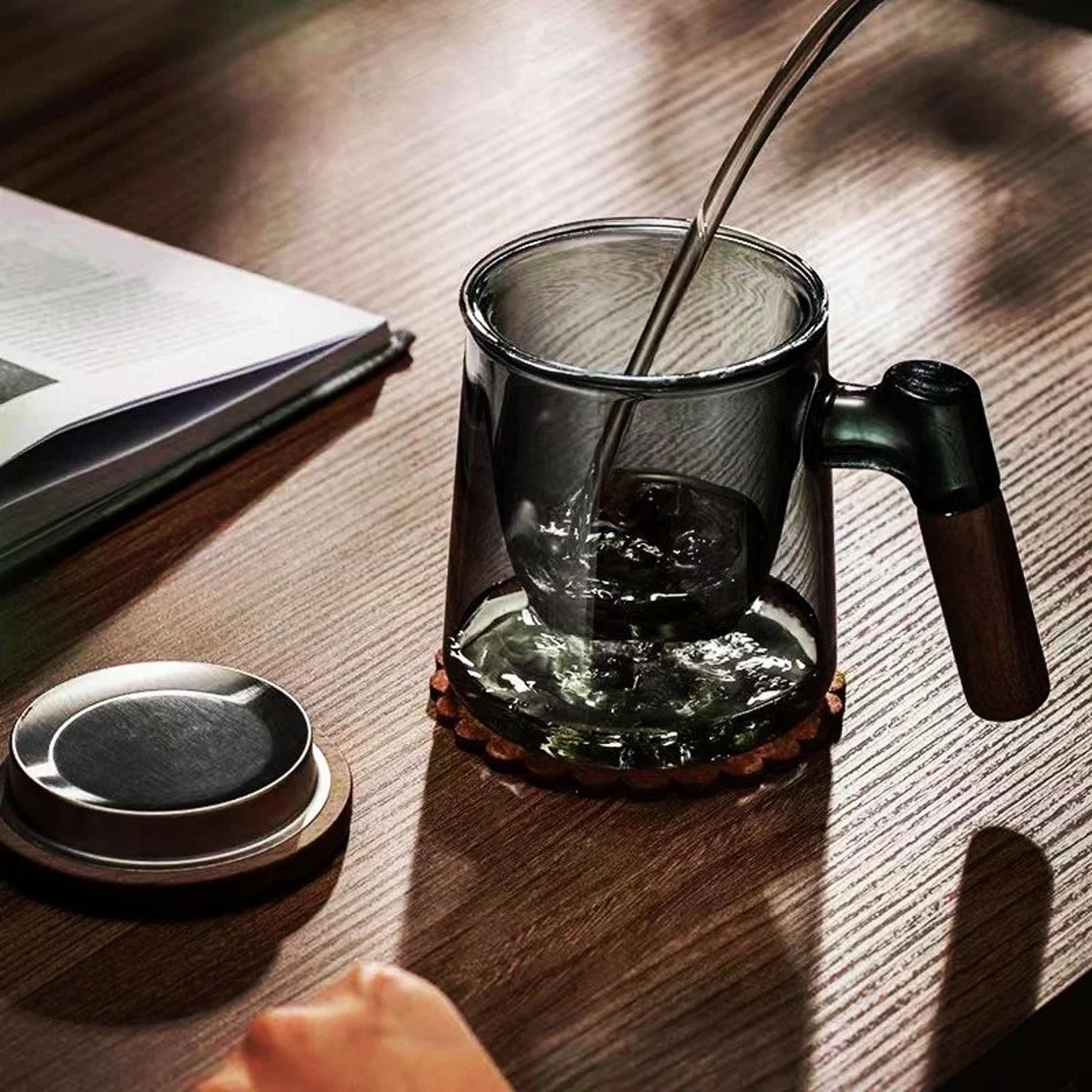 400ml Glass Tea Cup With Walnut Handle And Filter 4
