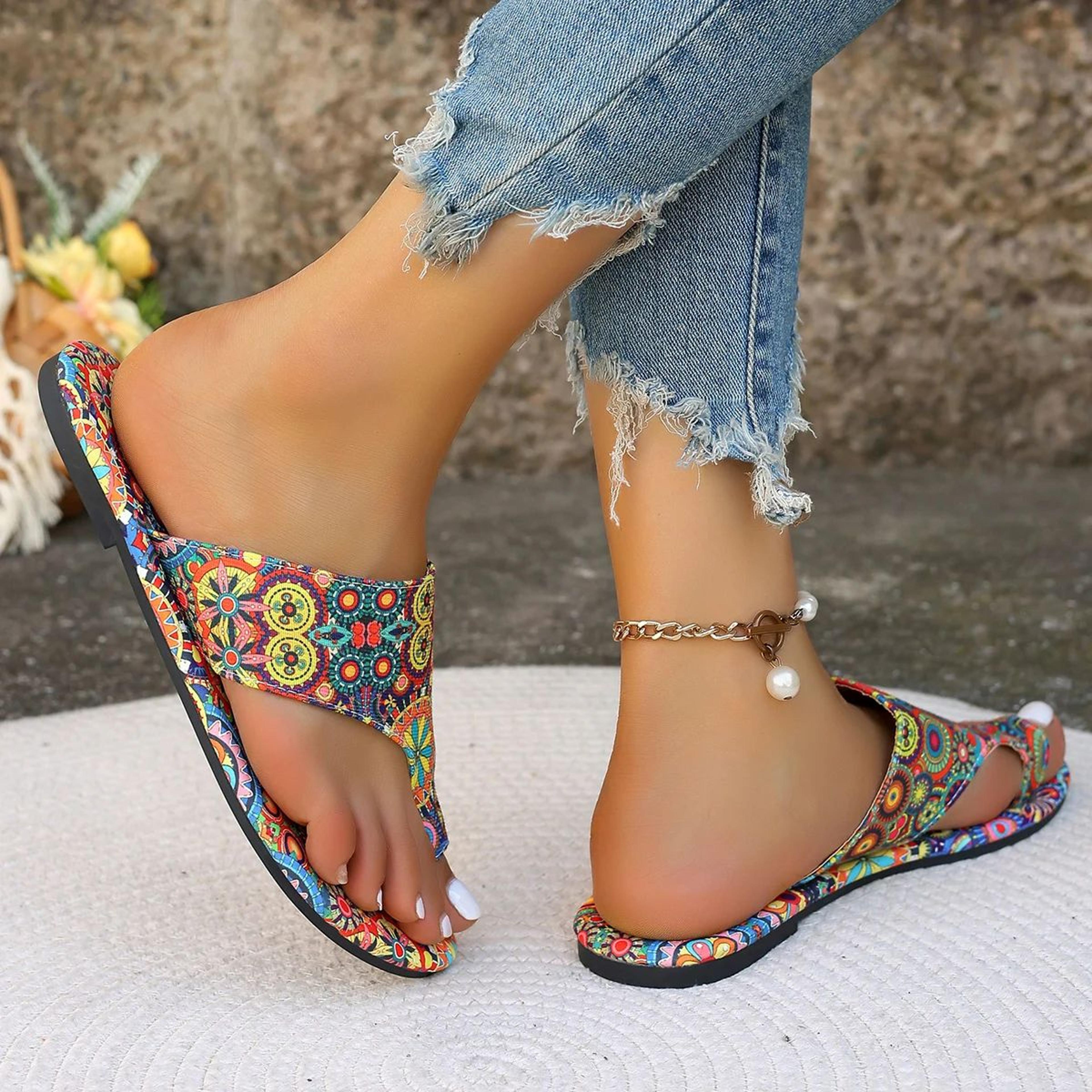 Womens Bohemian Flower Pattern Casual Slippers 4
