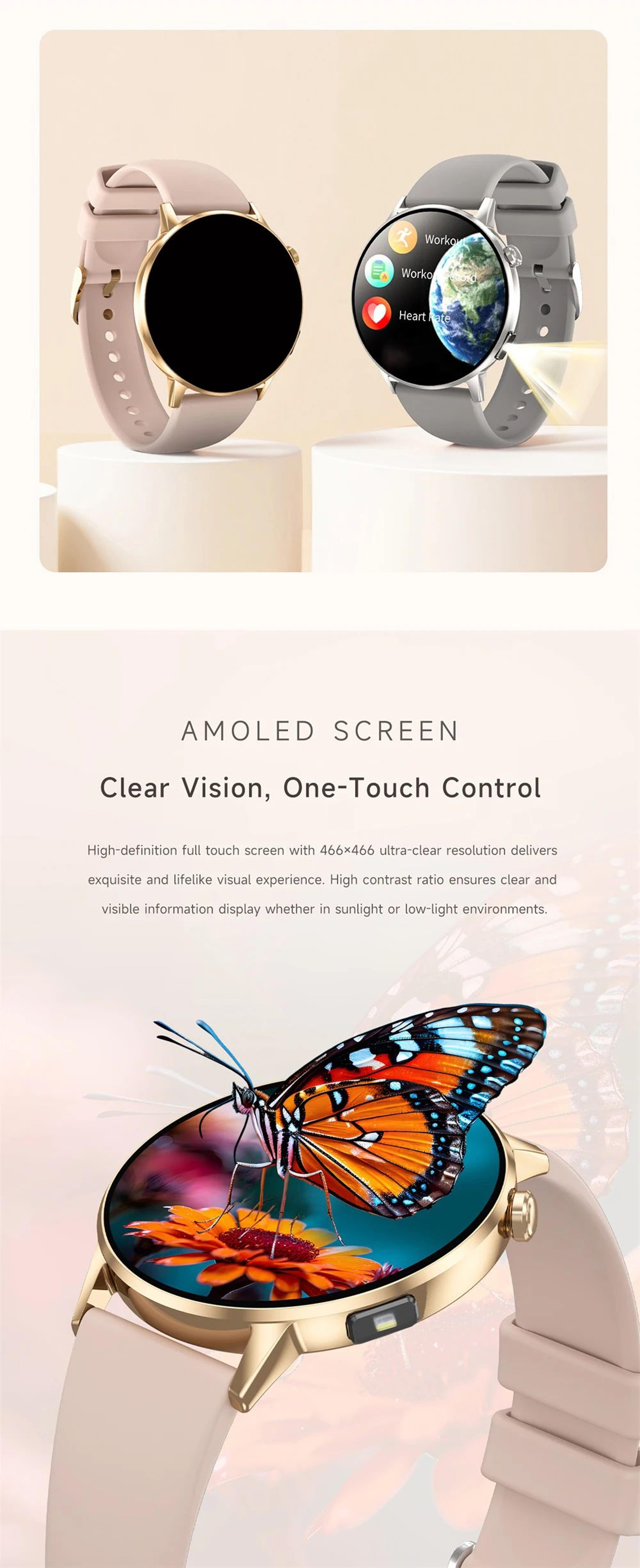 Women AMOLED Bluetooth Calling Smartwatch With Flashlight 7