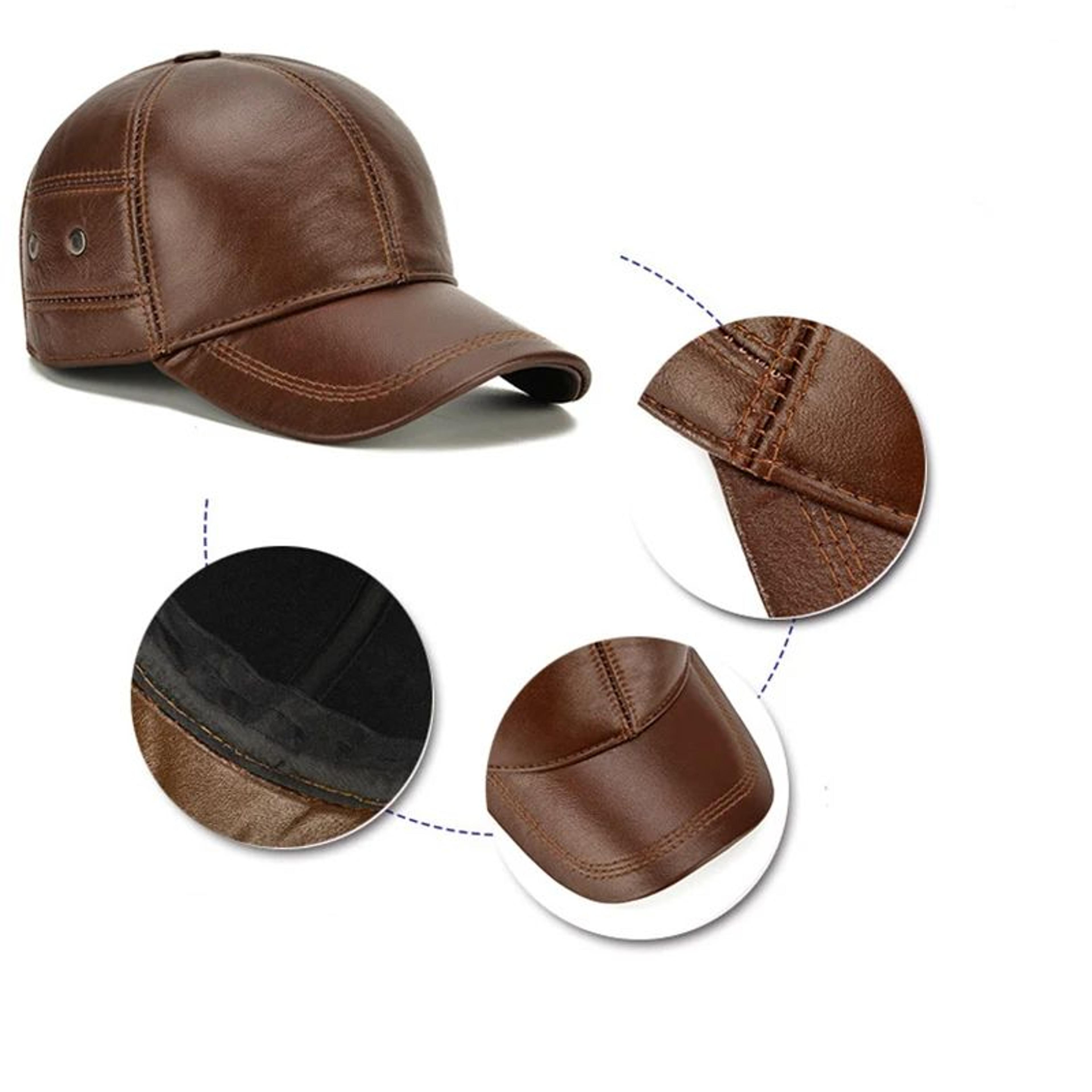 Men Real Cowhide Leather Winter Baseball Cap 7