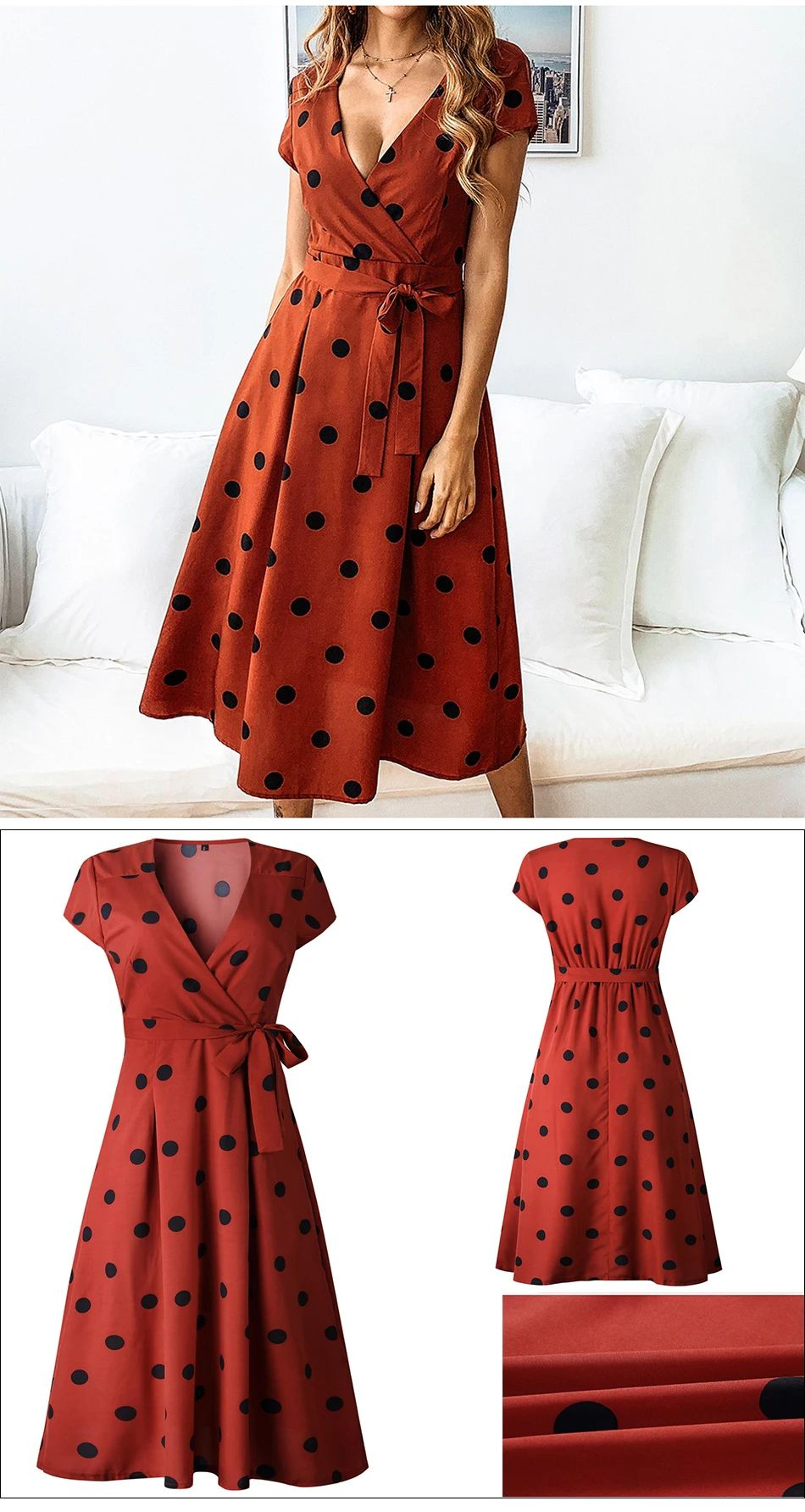Women White Boho Polka Dot V Neck Summer Maxi Dress 5