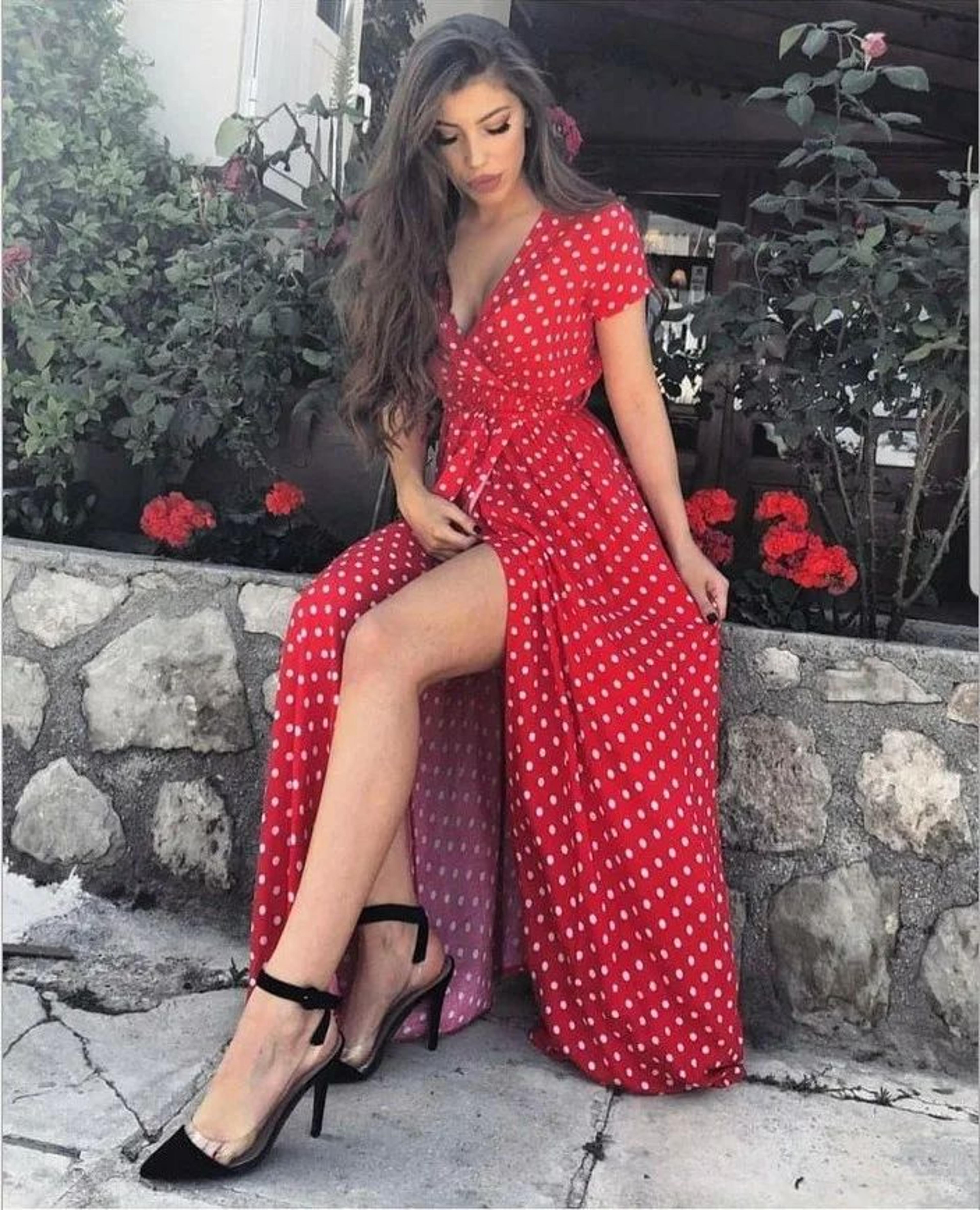 Women White Boho Polka Dot V Neck Summer Maxi Dress 9