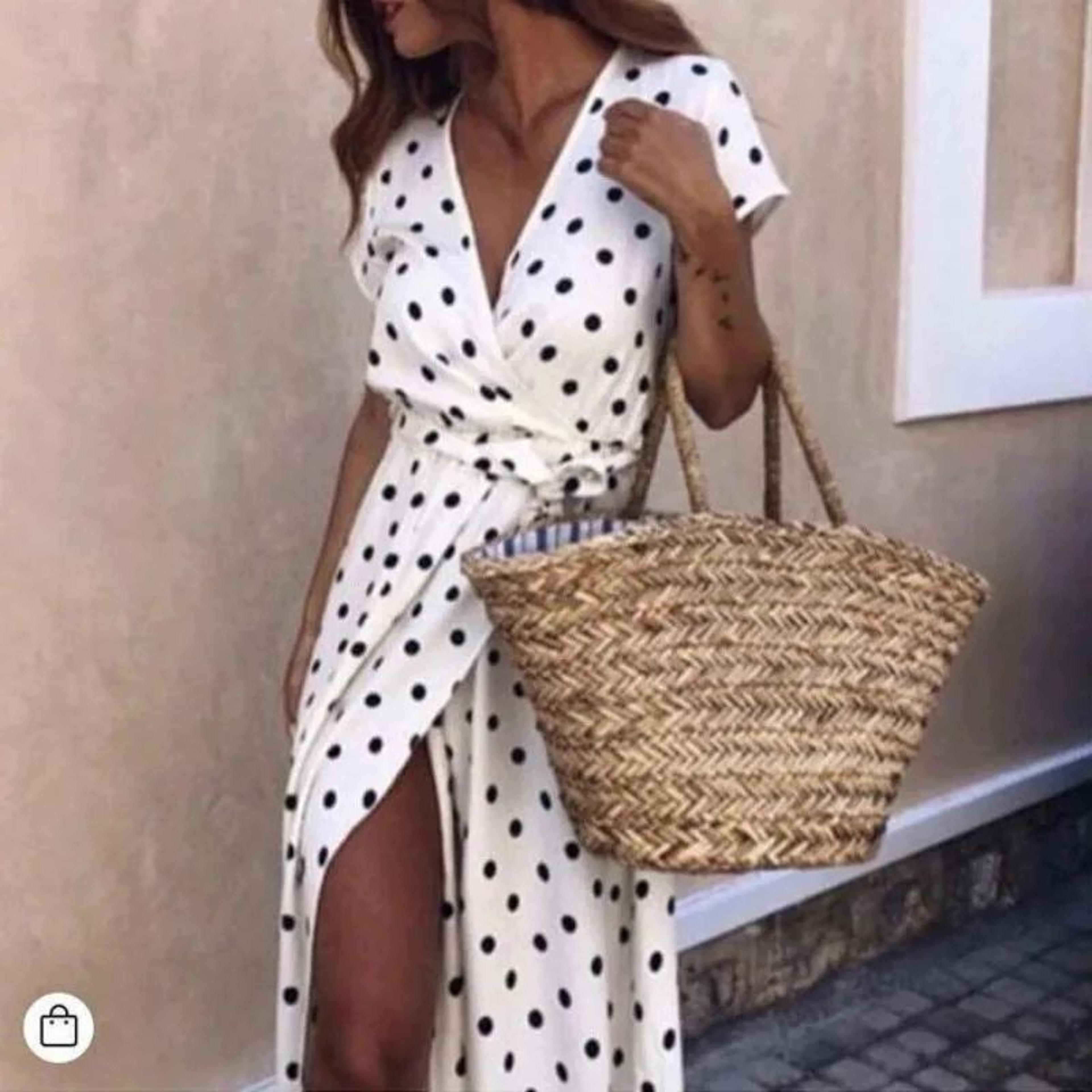 Women White Boho Polka Dot V Neck Summer Maxi Dress 10