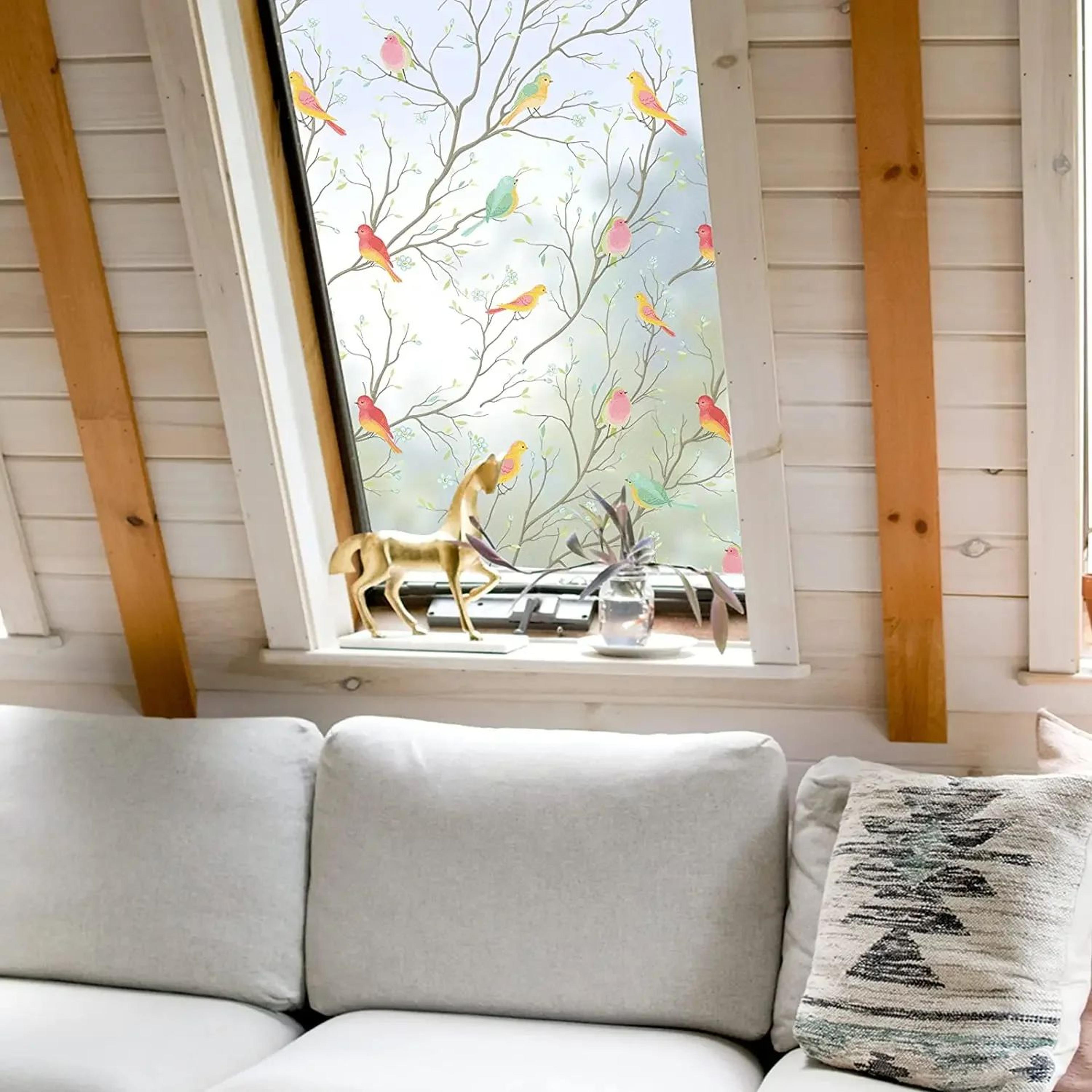 Frosted Privacy Window Film With Bird Decorative Decals 1