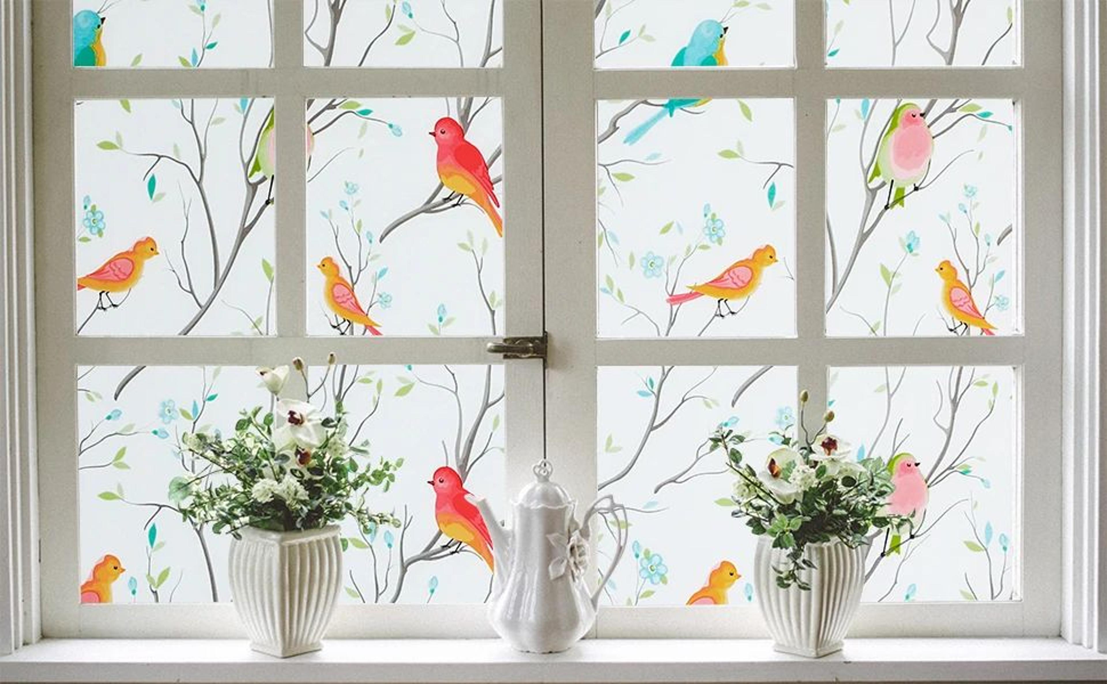 Frosted Privacy Window Film With Bird Decorative Decals 14