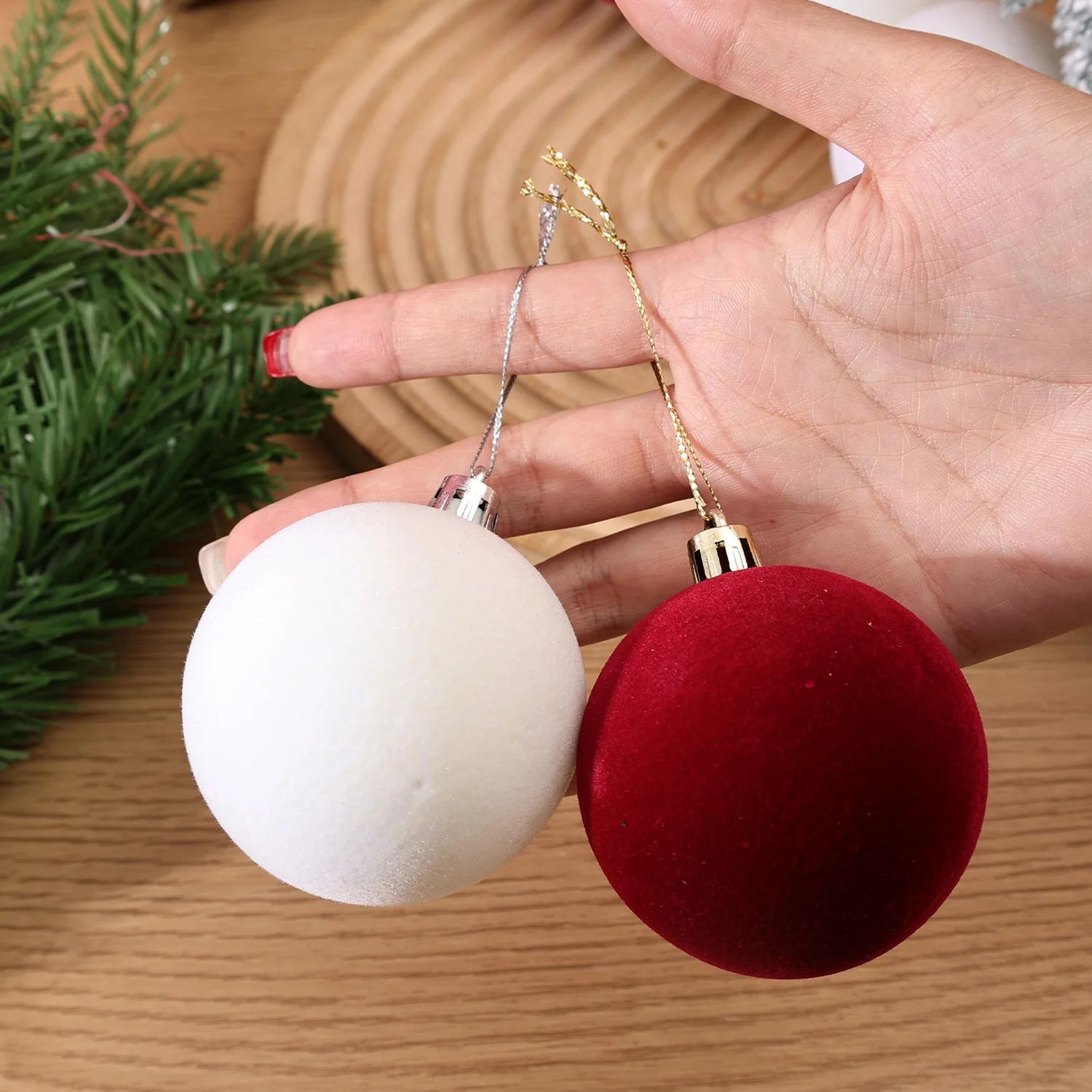 Wine Red Velvet Christmas Ball Tree Ornaments 1