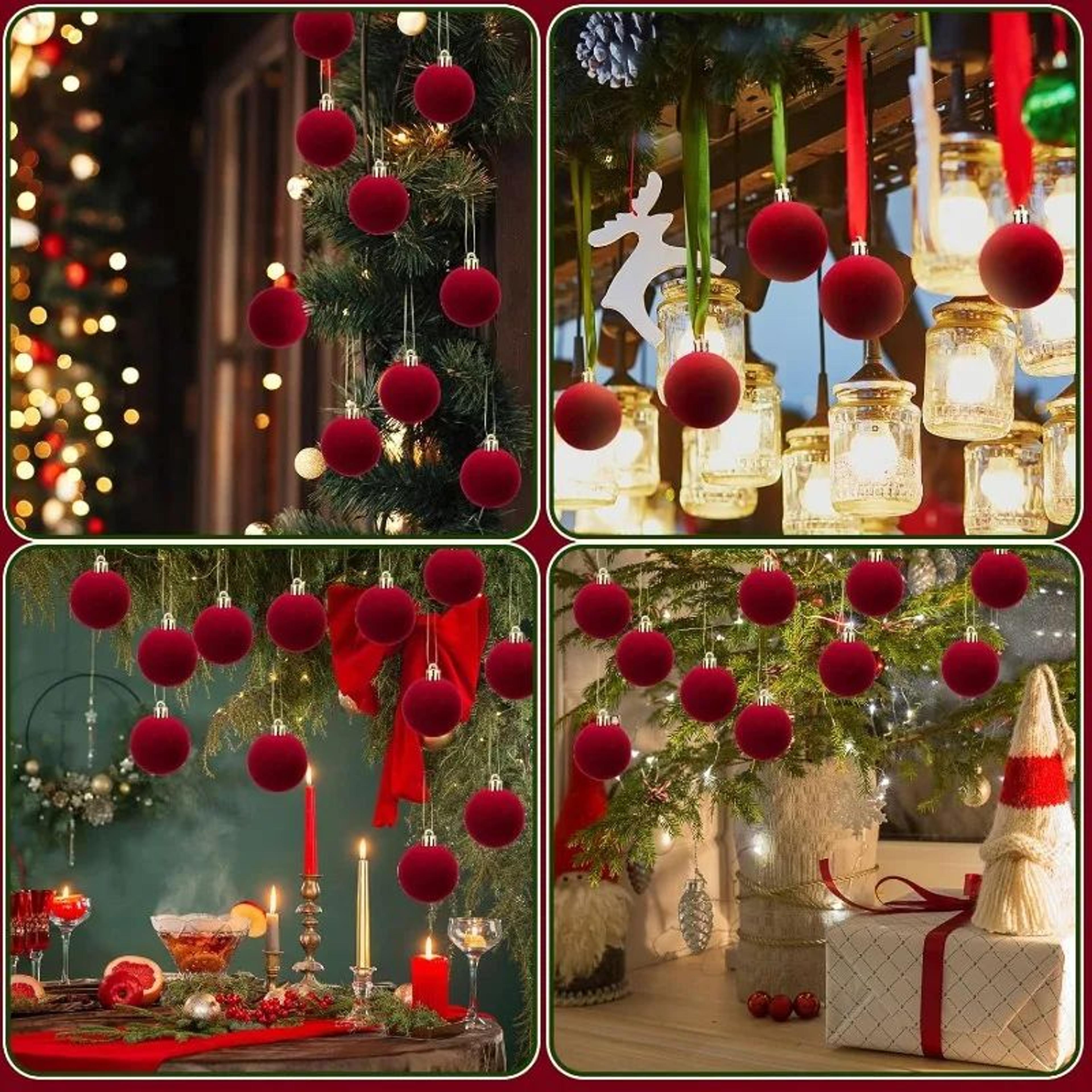 Wine Red Velvet Christmas Ball Tree Ornaments 9